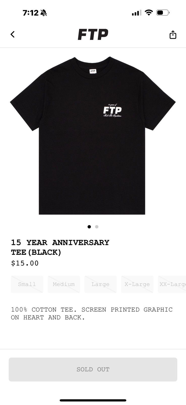 トップス FTP 15 YEAR ANNIVERSARY TEE BLACK XL FTP 15 Year Anniversary Logo Tee Black XLarge IN HAND READY