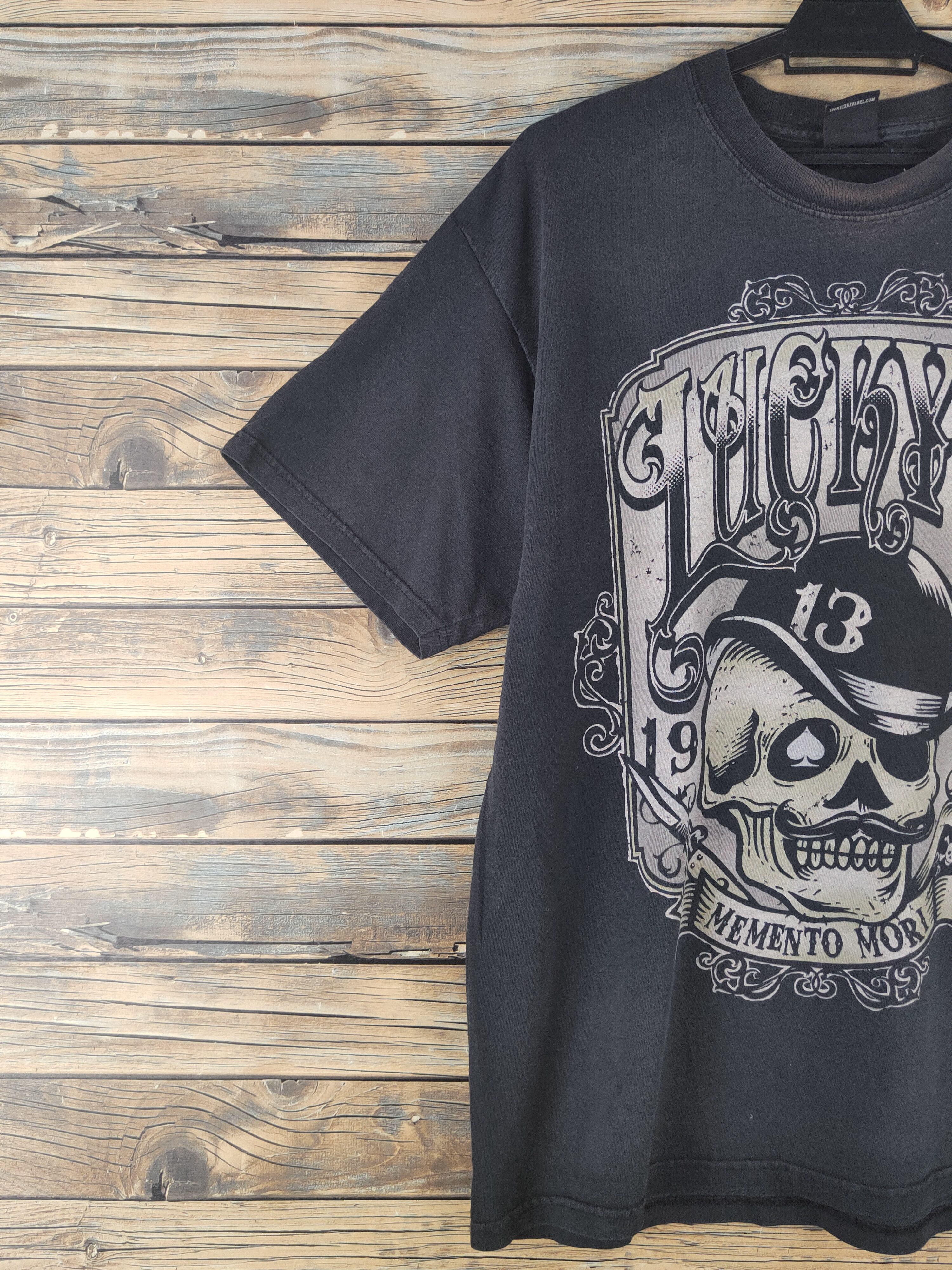 Japanese Brand Lucky 13 skull Black Short Sleeve T-shirts #S2862 Size US L / EU 52-54 / 3 - 4 Thumbnail