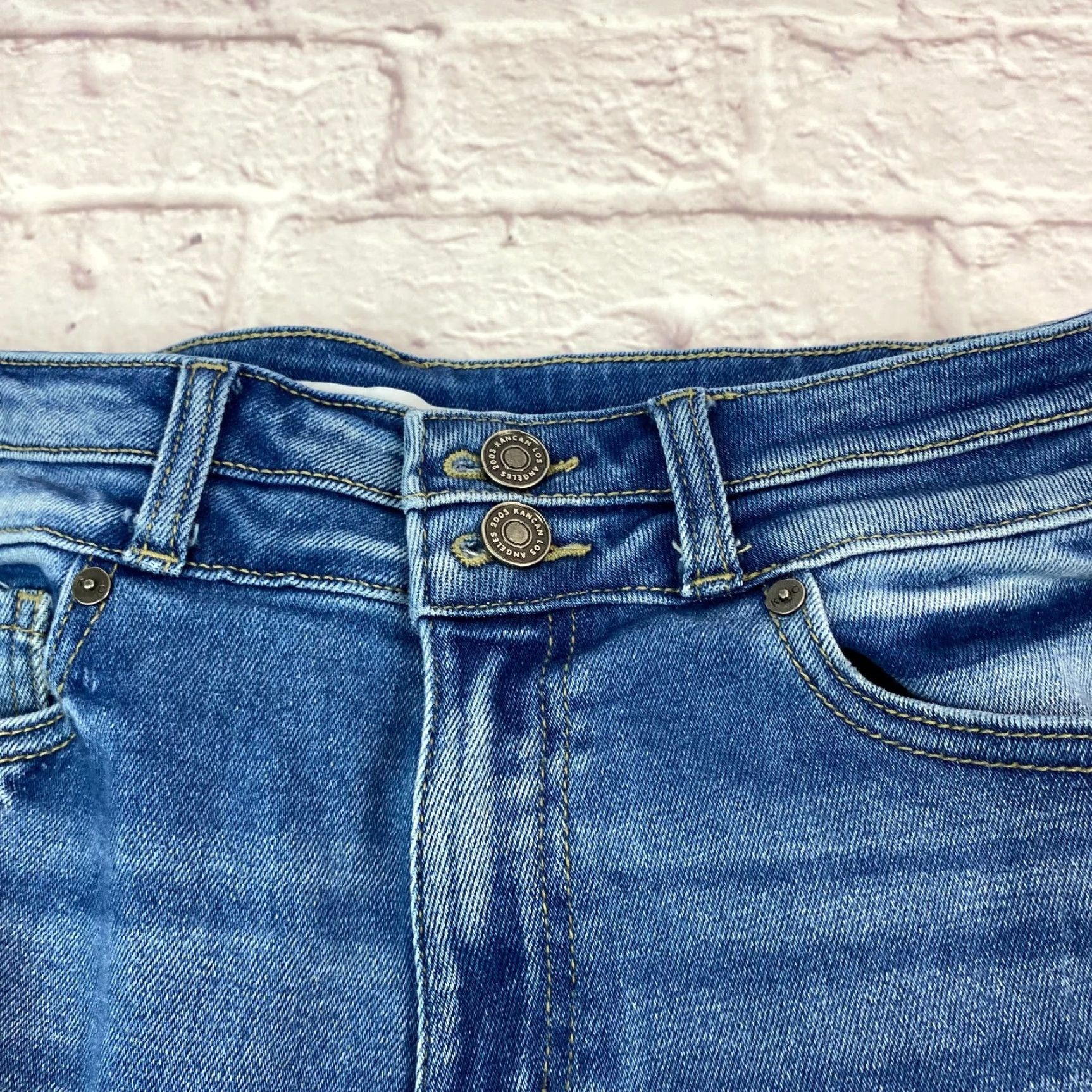 Vintage Kancan Jeans Womens Size 28 High Rise Skinny Distressed Frayed Hem Medium Wash Blue 90s City Bohemian Jeans Womens Size 28 Mens Girls? Size 28" / US 6 / IT 42 - 4 Thumbnail