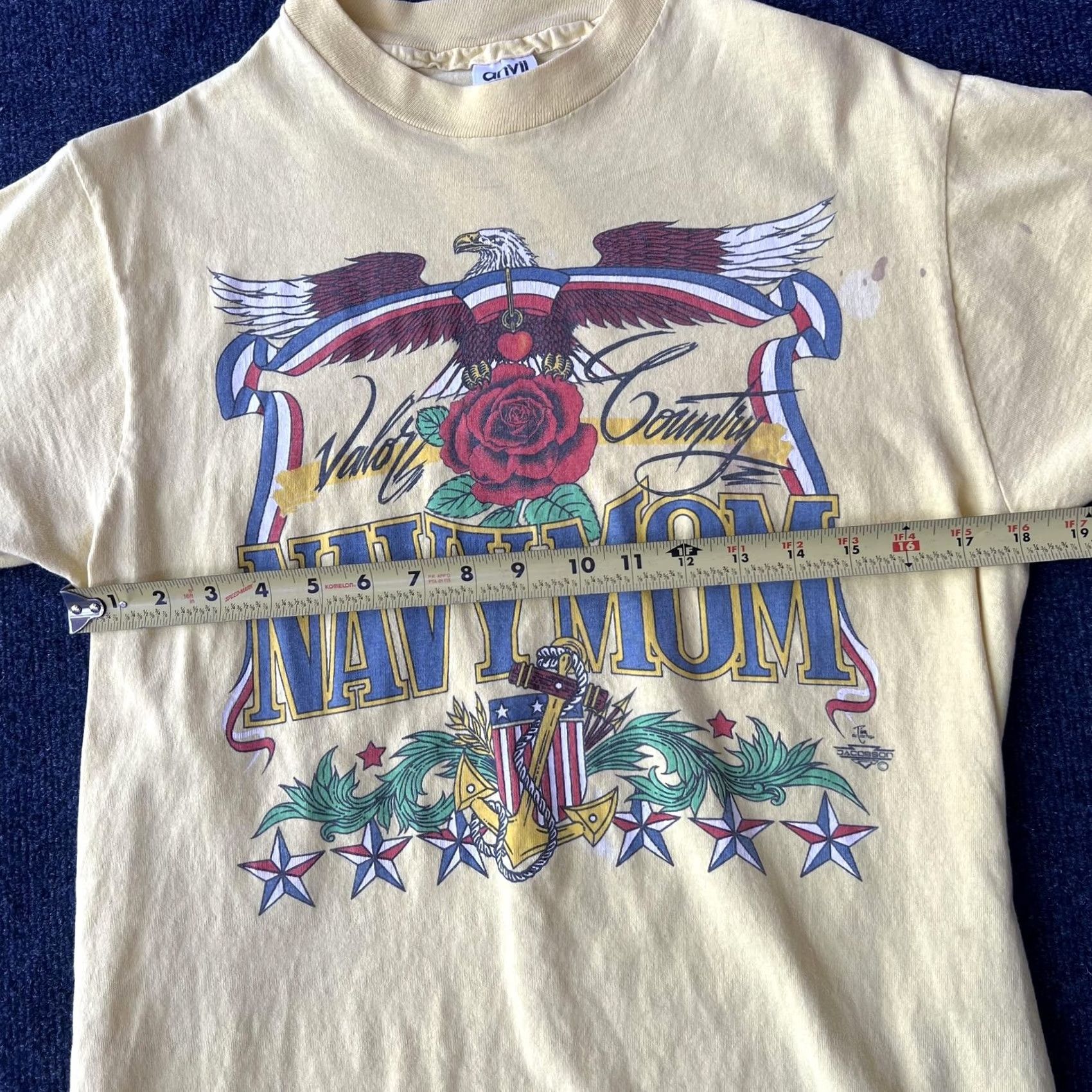 Anvil VINTAGE Navy Mom Shirt Womens Large Yellow Bald Eagle Rose USA Military Patriotic 90s Mens Girls Boys Size L / US 10 / IT 46 - 7 Thumbnail