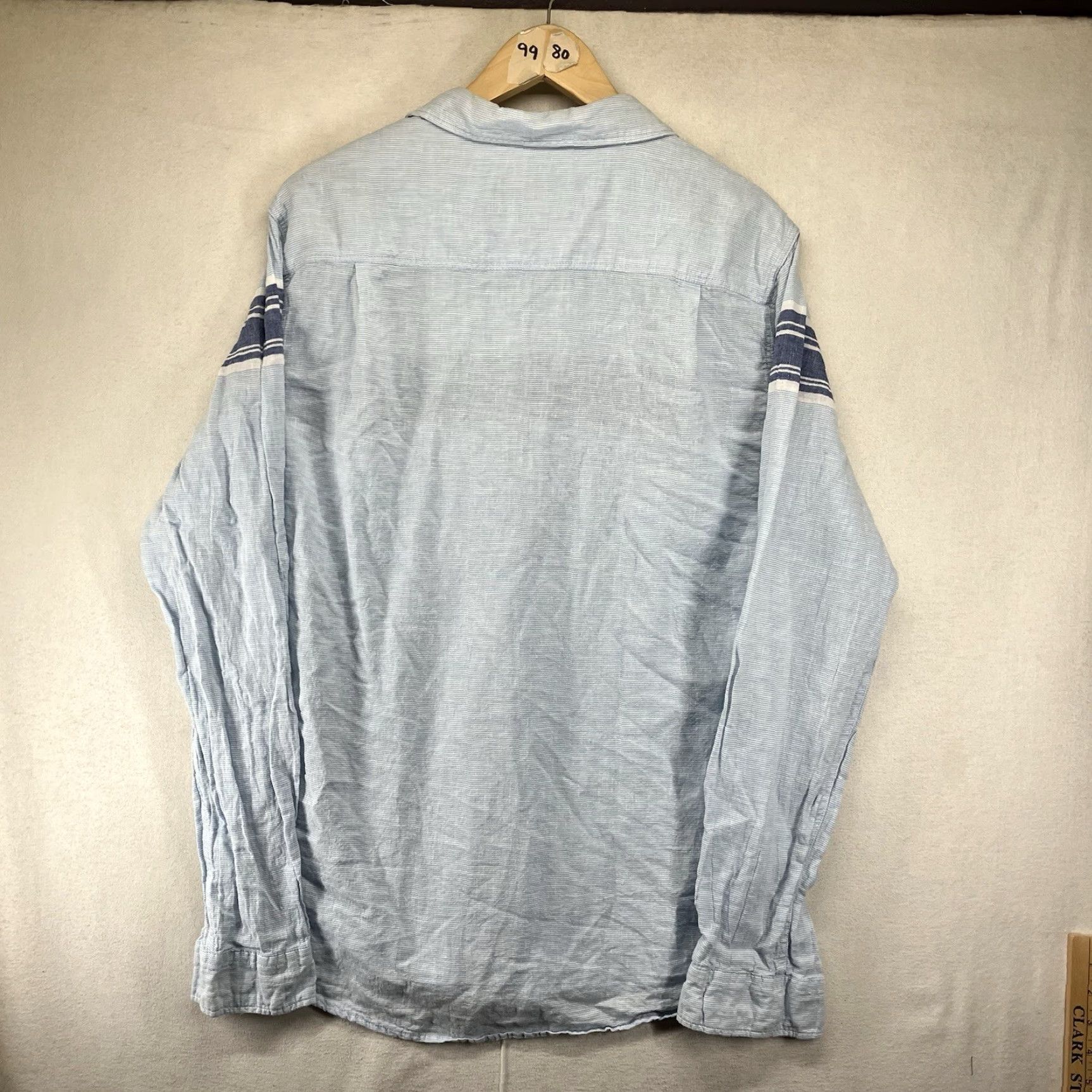 Springfield Mens All Linen Button Up Shirt XL Custom Fit Thin Lightweight Shades of Blue EUC Size US XL / EU 56 / 4 - 2 Thumbnail