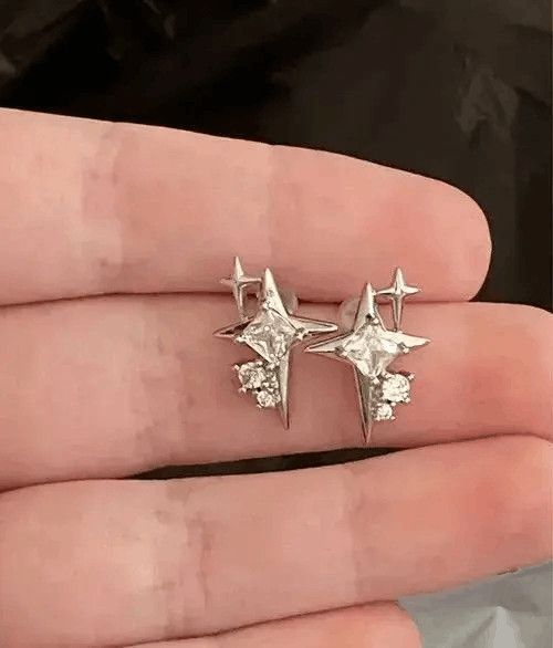 Jewelry Crystal Star Stone Earrings Gothic Punk Chrome Jewelry Spike Size ONE SIZE - 3 Thumbnail