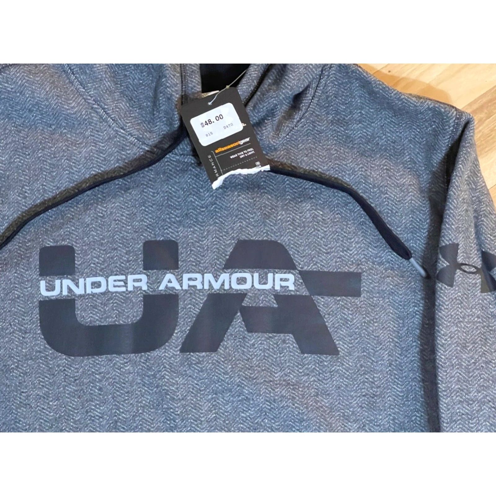 Under Armour VINTAGE? No. Under Armour All Weather Gear Large Fleece Logo Hoodie Men L Gray Logo Hoodie All Seasons Fall Winter Spring Walking Mens Size US L / EU 52-54 / 3 - 4 Thumbnail
