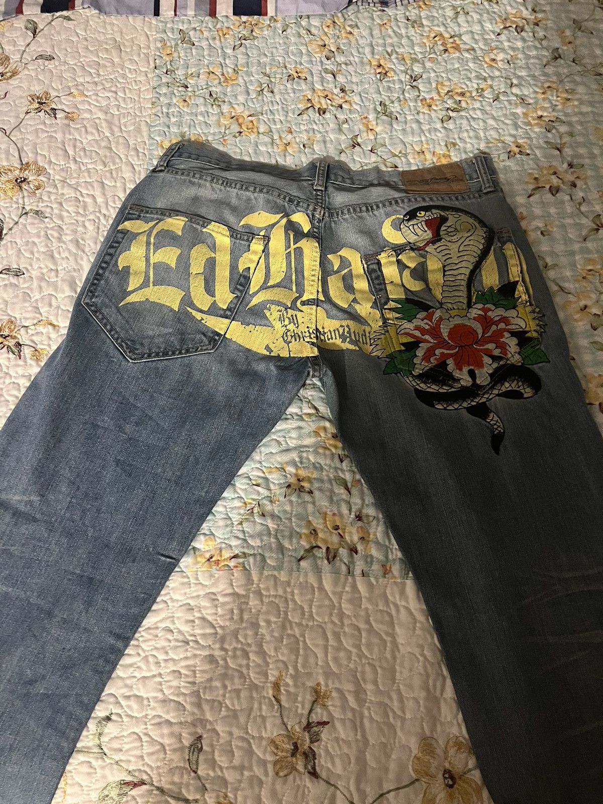 image of Ed Hardy Vintage Y2K Christian Audigier Snake Embroidery in Blue, Men's (Size 34)