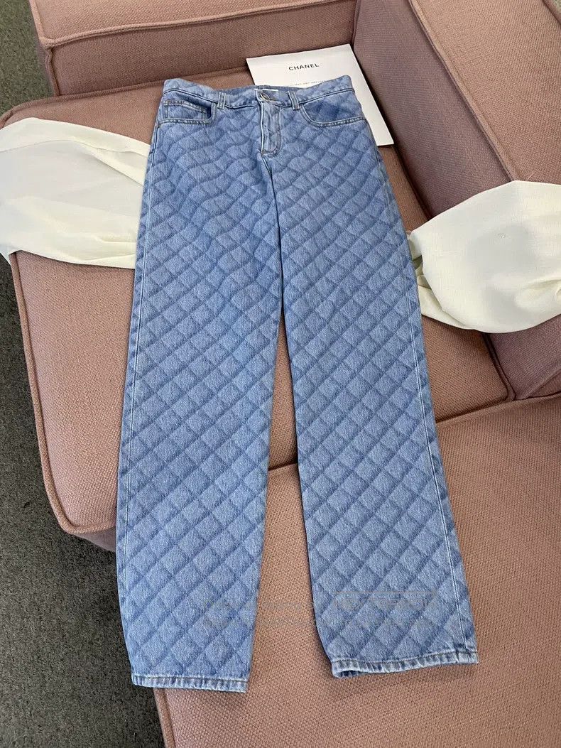 Chanel Chanel Blue diamond checkered straight jeans Size 25" / US 0 / IT 36 - 1 Thumbnail