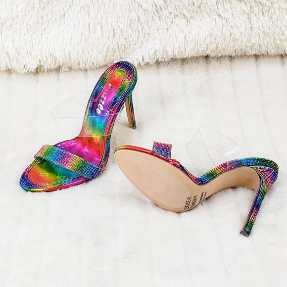 Other Lee Rainbow Hologram Rhinestone Slip On Double Strap High He Size US 7.5 / IT 37.5 - 2 Thumbnail