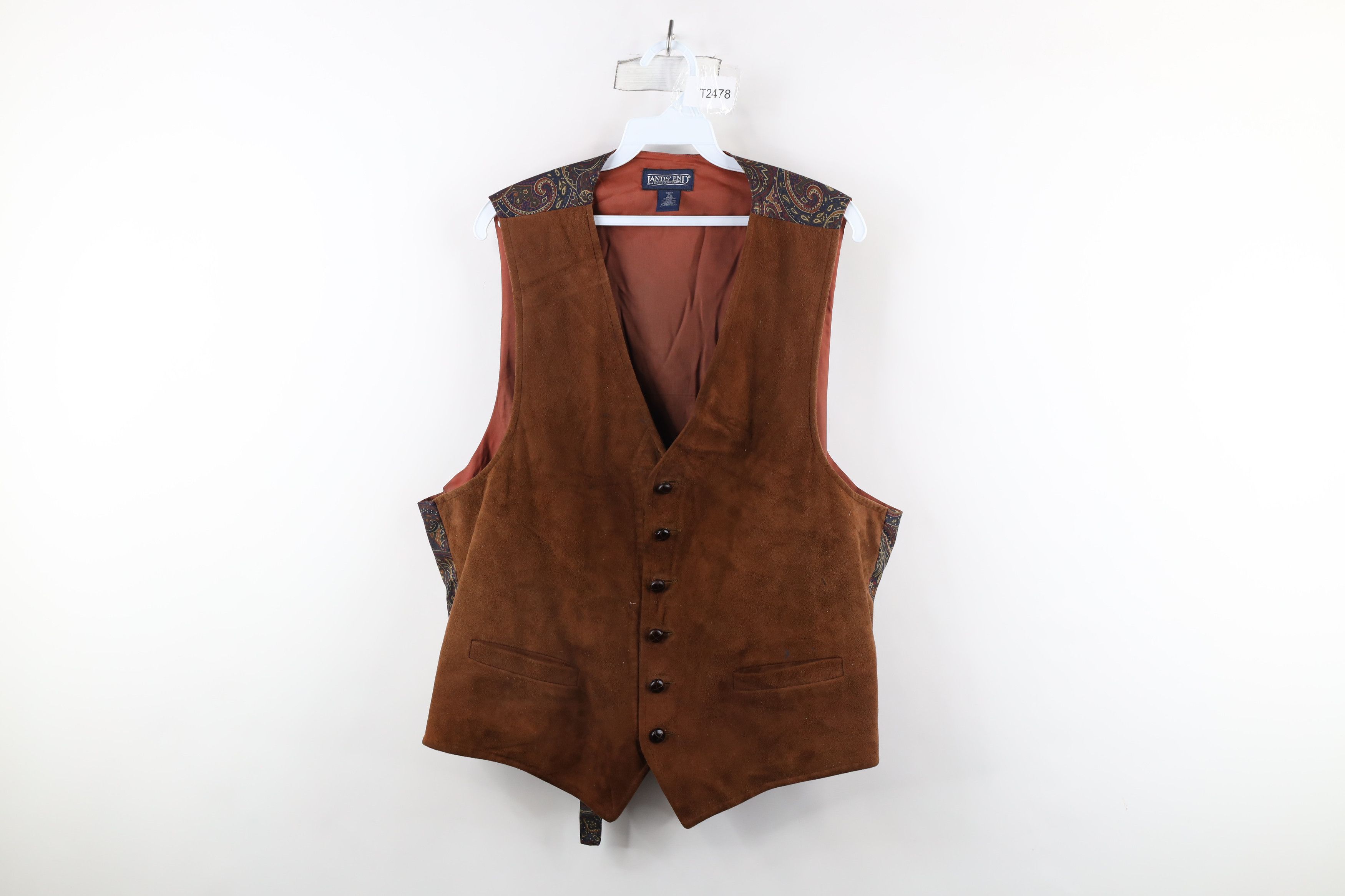 Lands' End × Vintage Vintage 90s Lands End Buckle Back Suede Leather Vest Jacket Size US XL / EU 56 / 4 - 1 Thumbnail