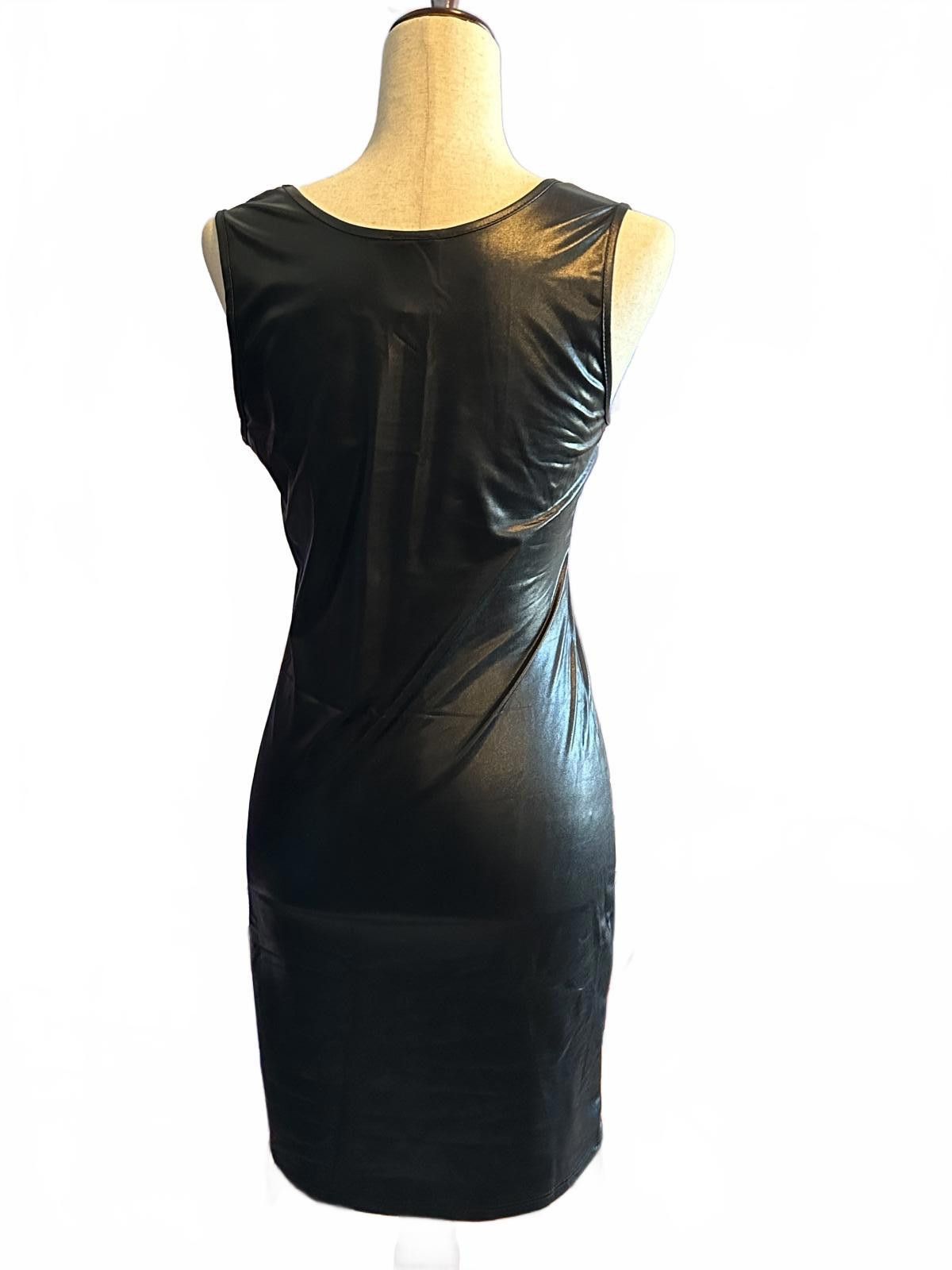 Route 66 Route Sleek Black Faux Leather Mini Dress Size L Size L / US 10 / IT 46 - 3 Thumbnail