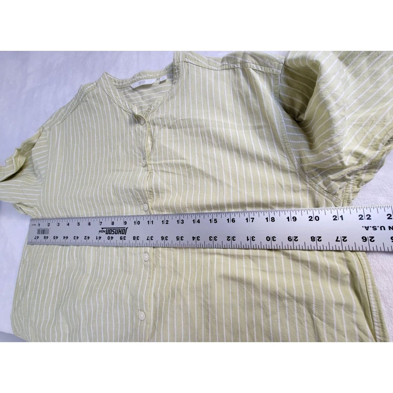 Uniqlo Uniqlo Womens Green White Striped Linen Blend Band Collar 3/4 Sleeve Shirt Large - Vintage - - Size L / US 10 / IT 46 - 7 Thumbnail