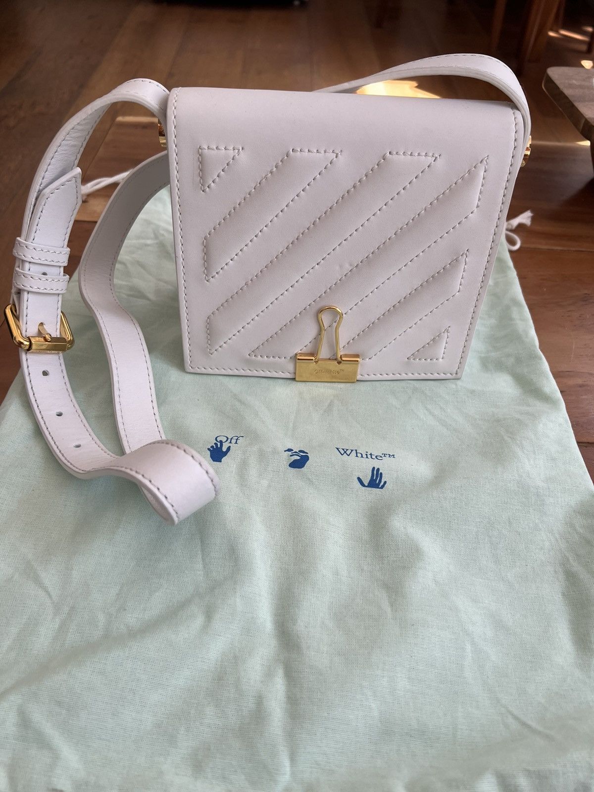 Off-White Off-White Binder Clip Crossbody Bag - White Leather 6.9x6 Size ONE SIZE - 5 Thumbnail