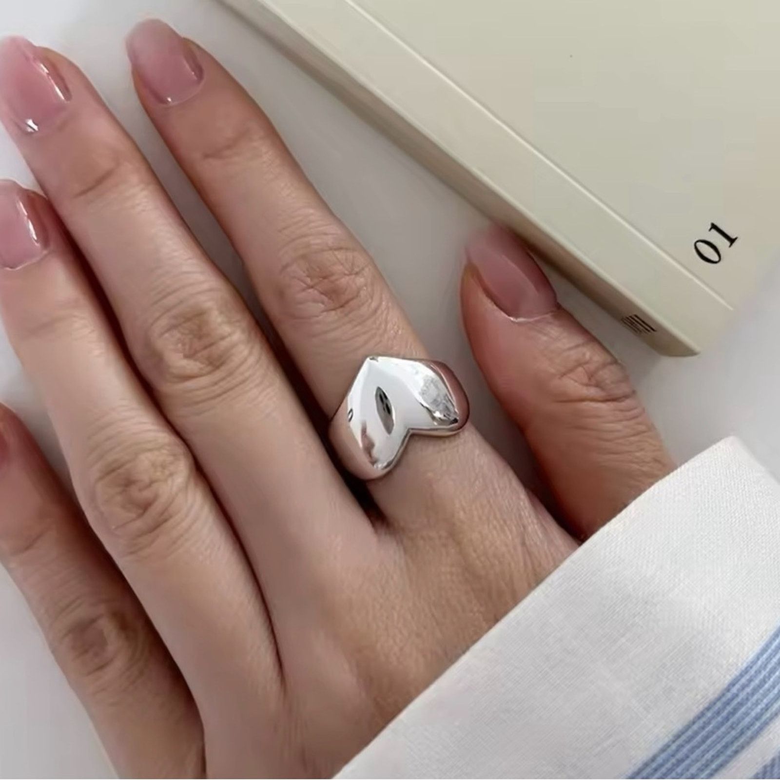 Other 925 Sterling Silver Heart Ring Open size 7, 8 Size ONE SIZE - 5 Thumbnail