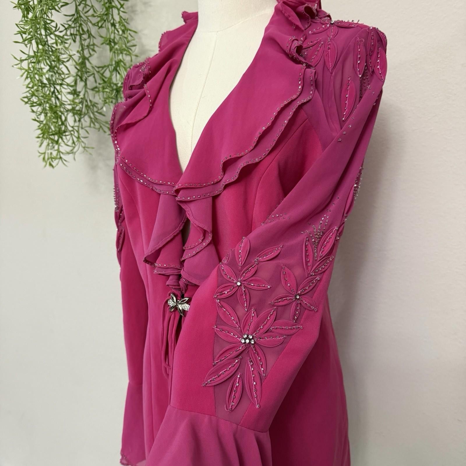 Designer Louise Ricci Fairy Beaded Ruffle Top Size L / US 10 / IT 46 - 3 Thumbnail