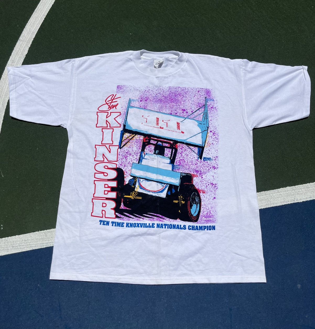 Vintage Steve Kinser Racing Dirt Track Tee Shirt Neon AOP