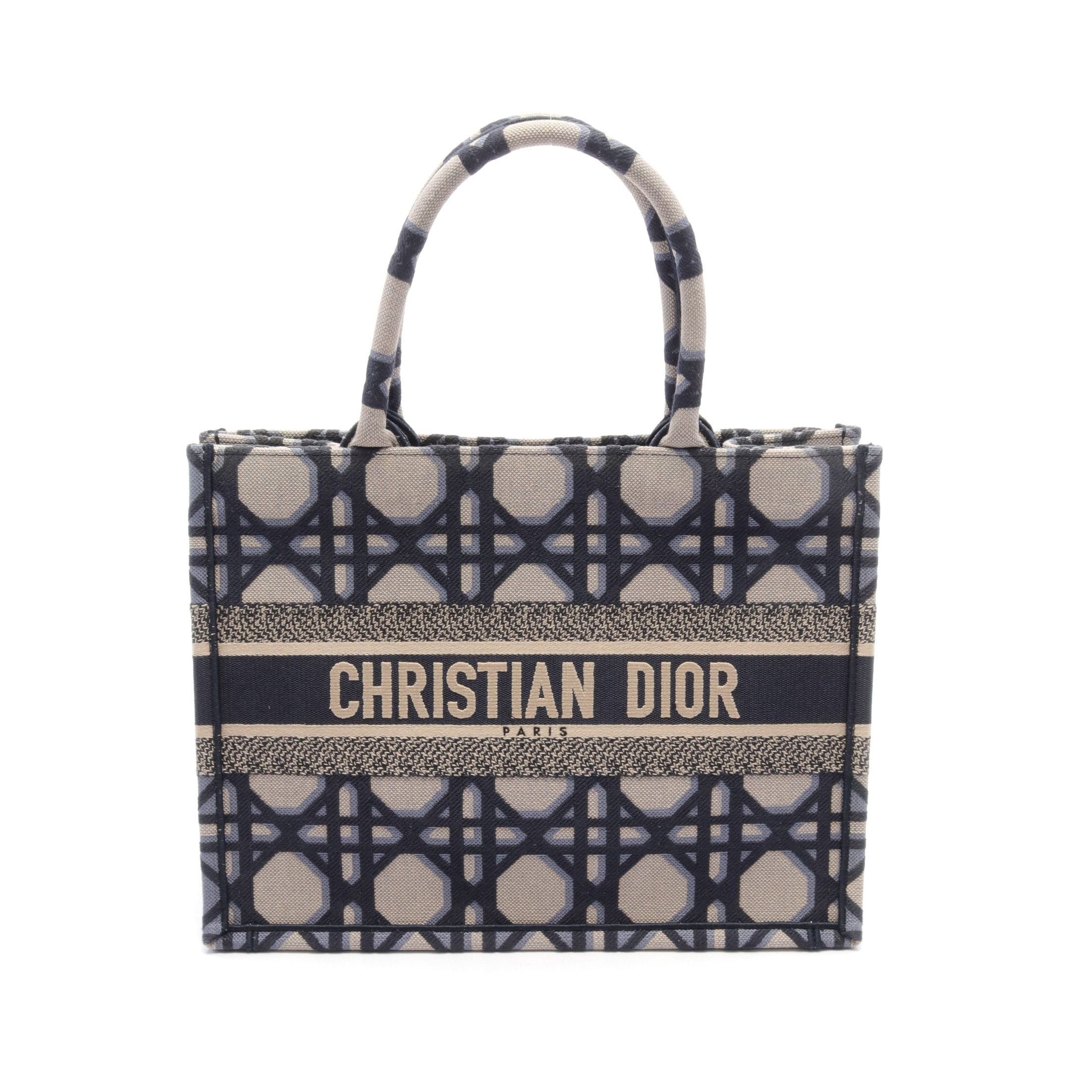 Dior Book Tote Medium Canage Handbag Bag Canvas Navy Beige