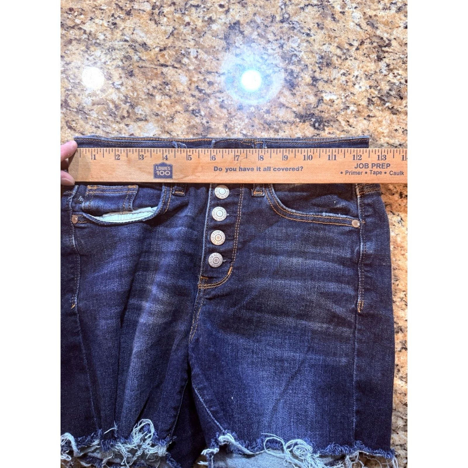 Denime Judy Blue Shorts Denim High-waisted Button Fly Distressed Raw Hem Small S Blue Cut-Off Women Size 28" / US 6 / IT 42 - 7 Thumbnail
