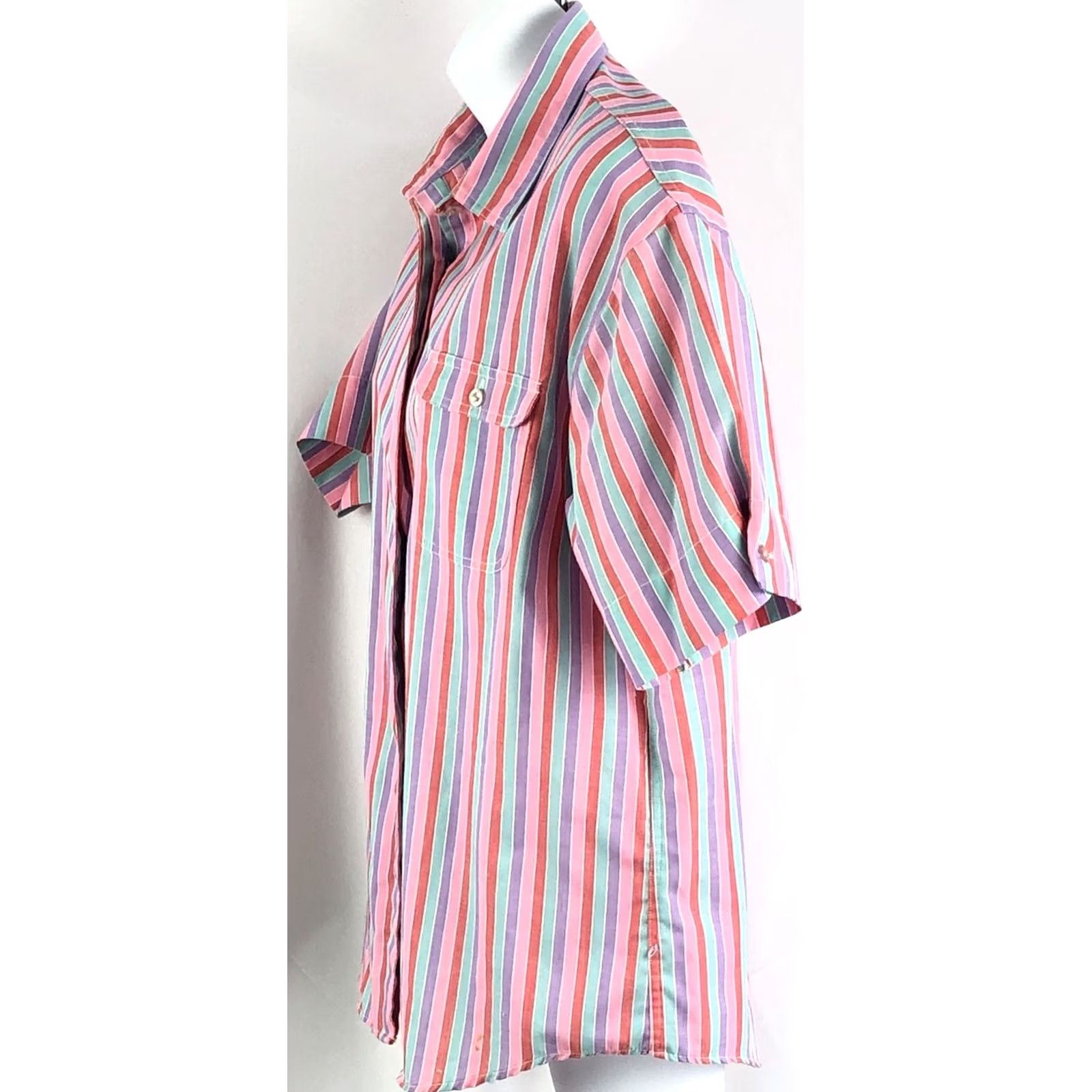 Halston VINTAGE Halston top shirt 14 pink/purple stripe pocket collar 80s 90s Classic Size XL / US 12-14 / IT 48-50 - 2 Thumbnail