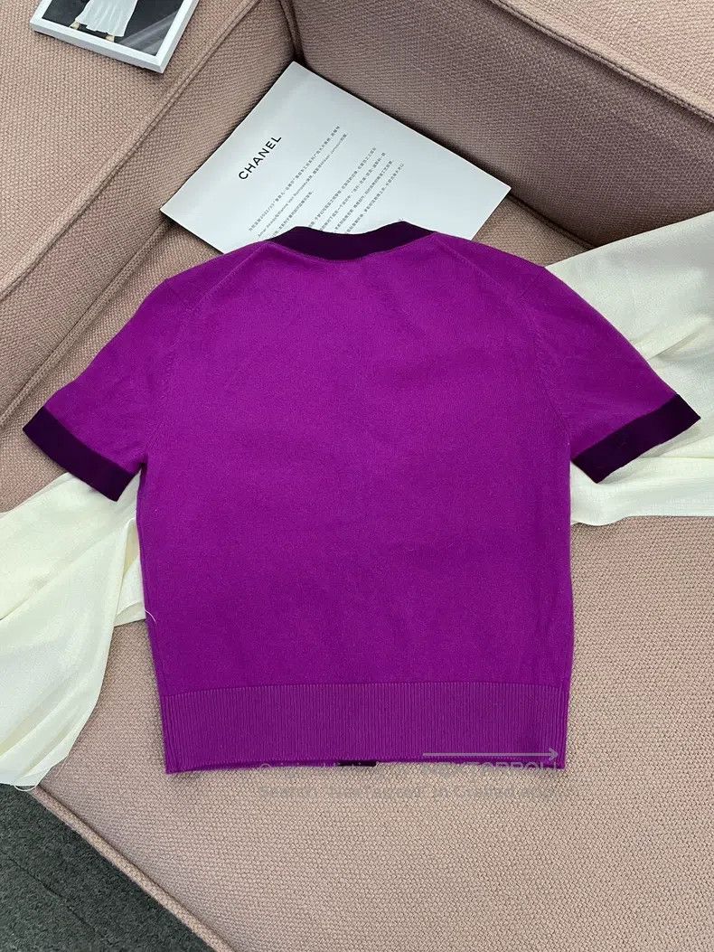 Chanel Chanel Purple colour block double C gold buckle cashmere k Size XXS / US 00 / IT 34 - 4 Thumbnail