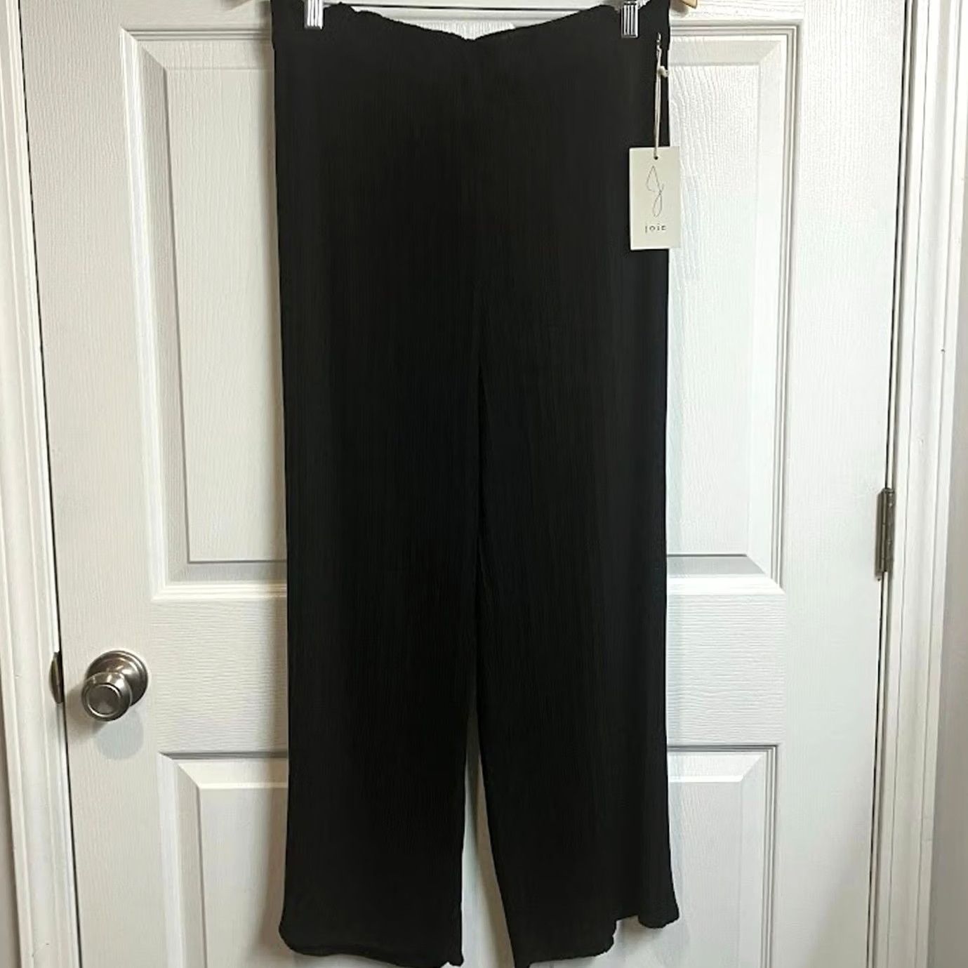 Joie Joie Pants Womens XL Black Wide Leg Textured Pleated Cropped Stretch High Waist Size 40" / US 18 - 2 Thumbnail