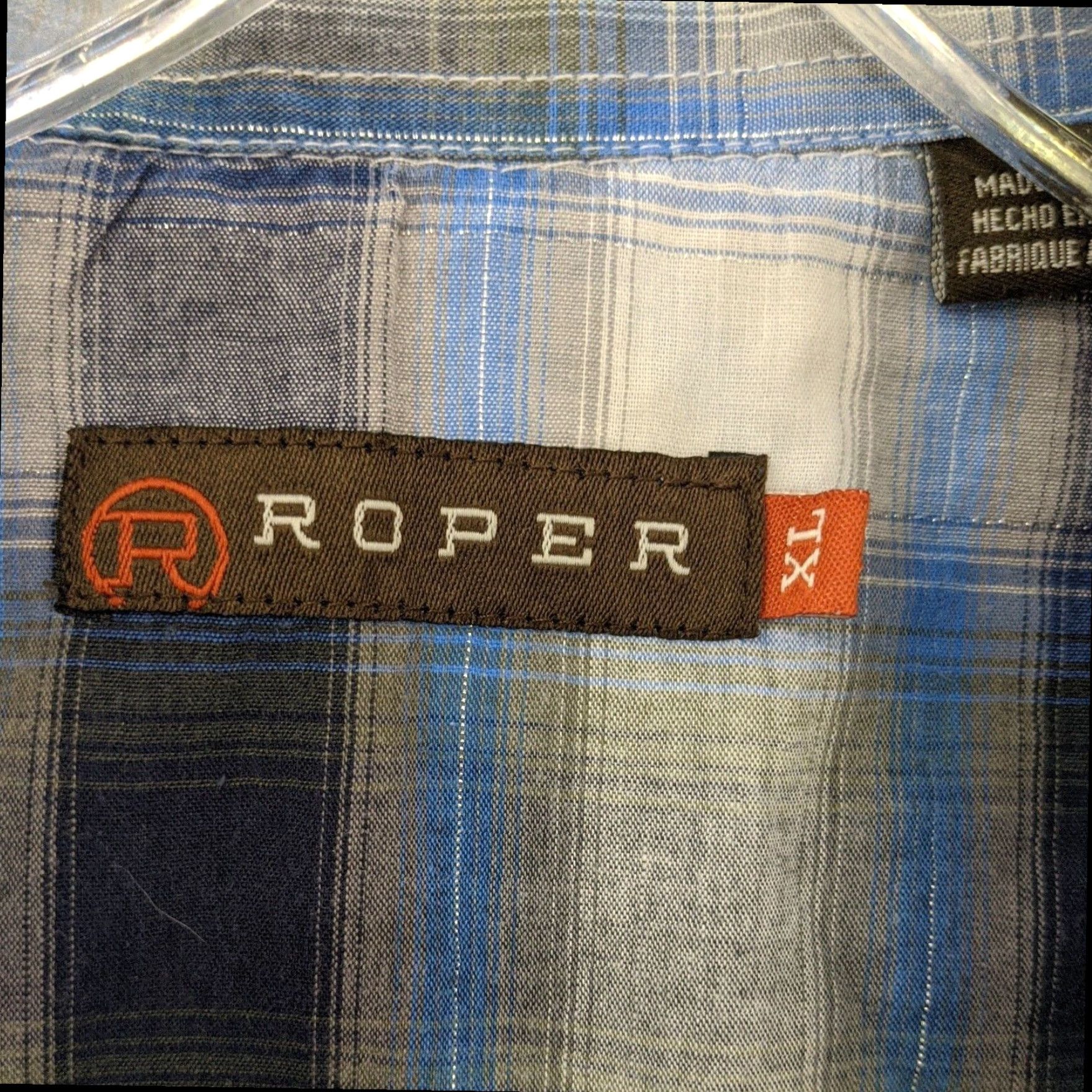 Roper Roper Mens Western Shirt Extra Large XL Blue Plaid Long Sleeve Size US XL / EU 56 / 4 - 7 Thumbnail