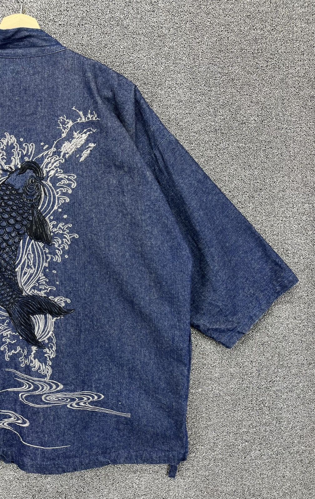 Japanese Brand Vintage Japanese Koi Fish Embroidered Denim Kimono Jacket Size US L / EU 52-54 / 3 - 3 Thumbnail