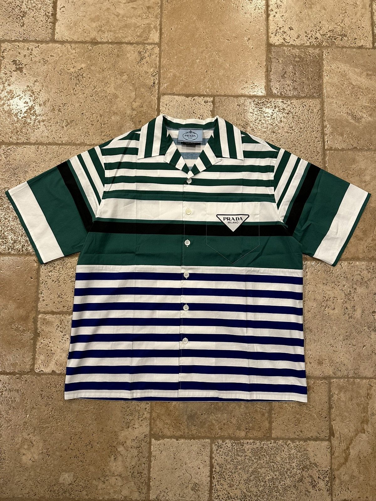 Prada Prada x Raf Simmons SS22 Camp Collar Striped Bowling Shirt Size US L / EU 52-54 / 3 - 3 Thumbnail