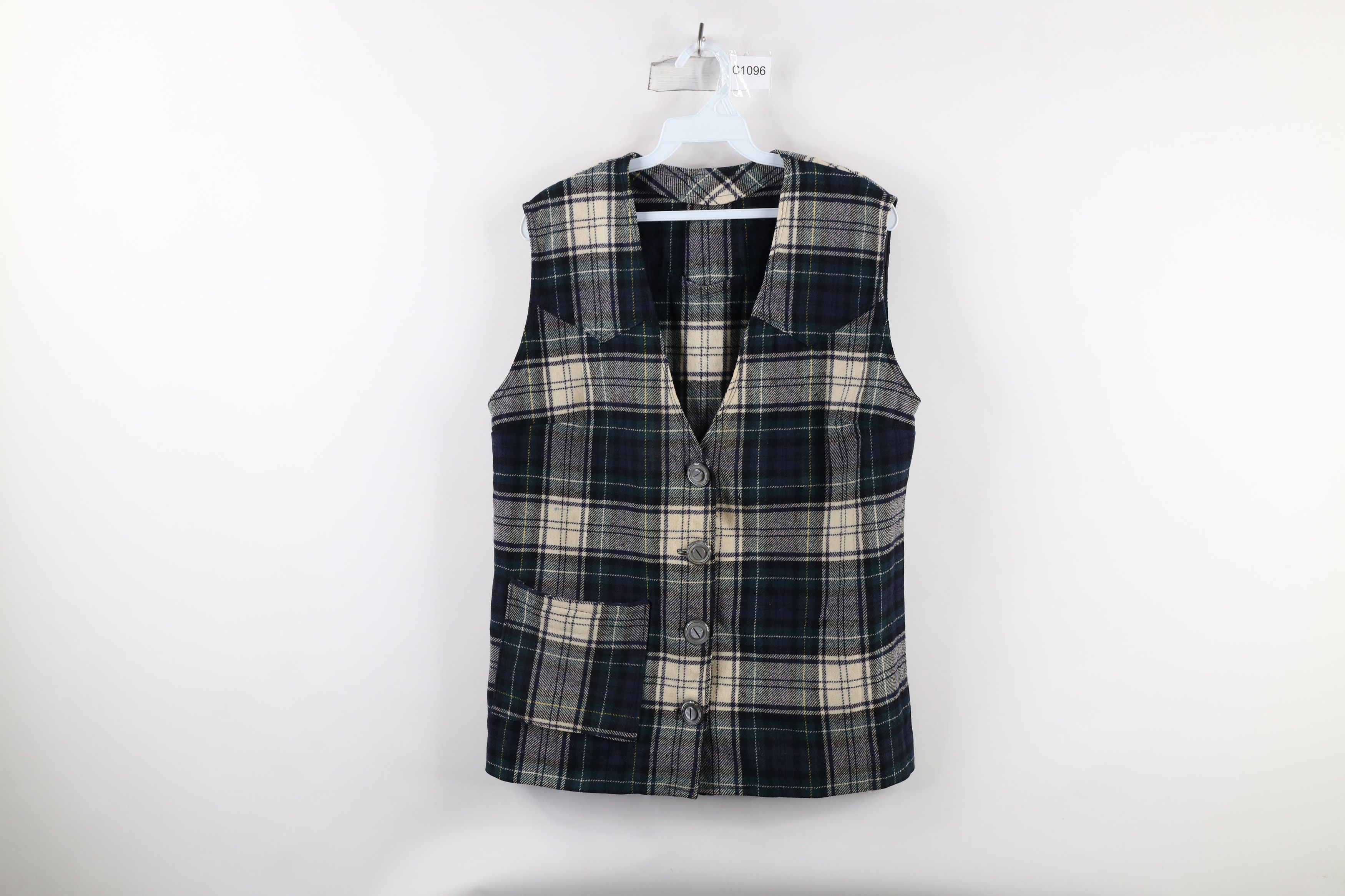 Vintage Vintage 90s Streetwear Wool Button Vest Jacket Plaid Size M / US 6-8 / IT 42-44 - 1 Thumbnail