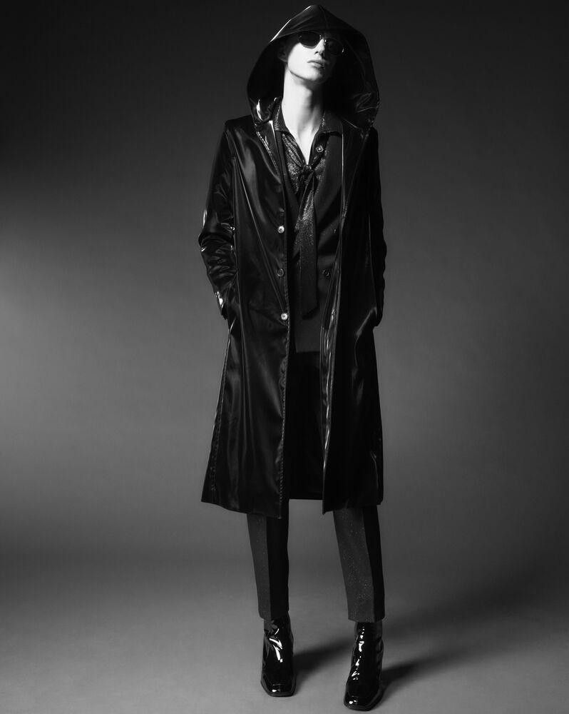 Saint Laurent Paris o1loc1c0225 Lacquered Effect Long Coat in Black Size US XS / EU 42 / 0 - 3 Thumbnail