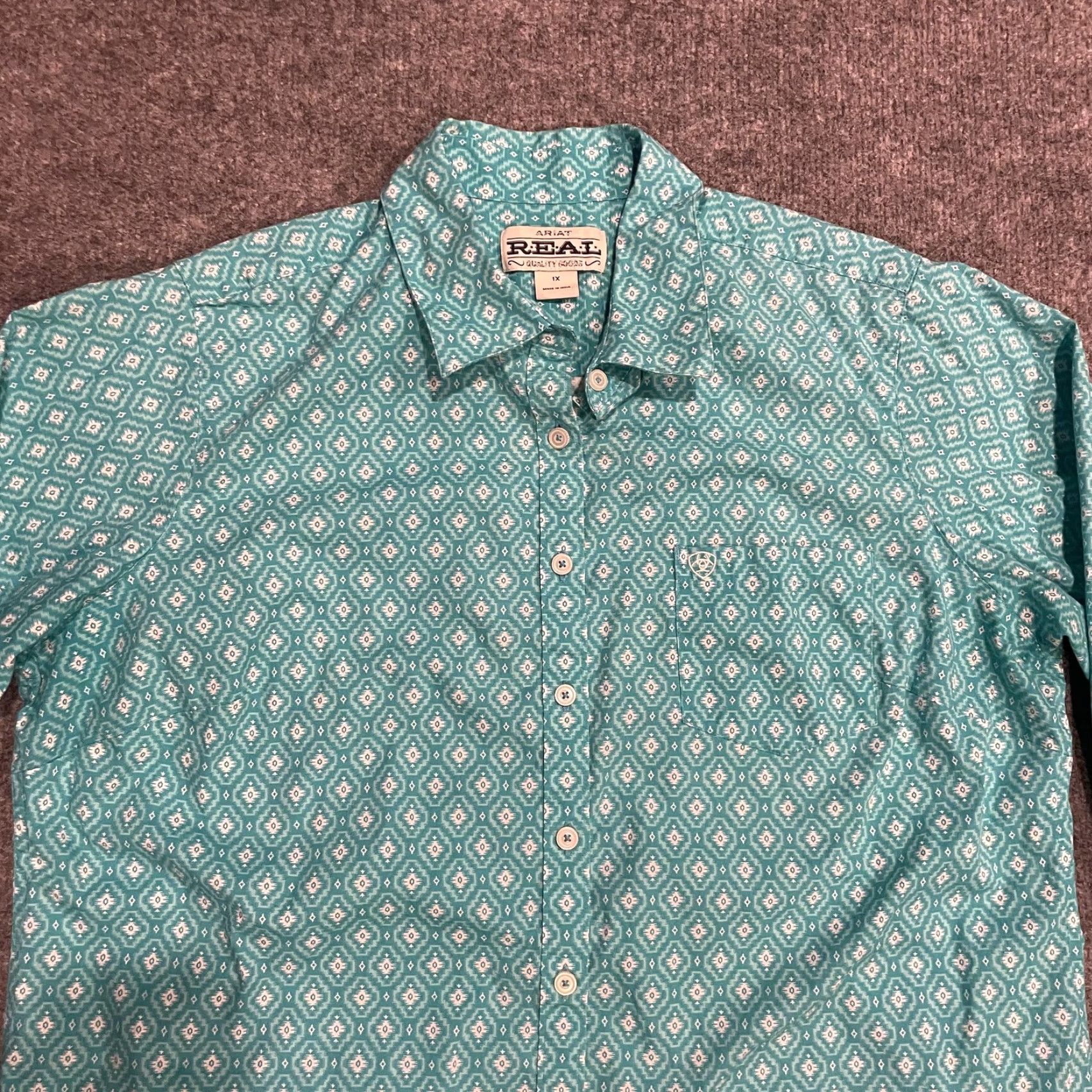 Ariat Ariat Womens Button-Up Shirt 1X Green Geometric Western Embroidered Pocket Shirt (REAL) Size XL / US 12-14 / IT 48-50 - 4 Thumbnail