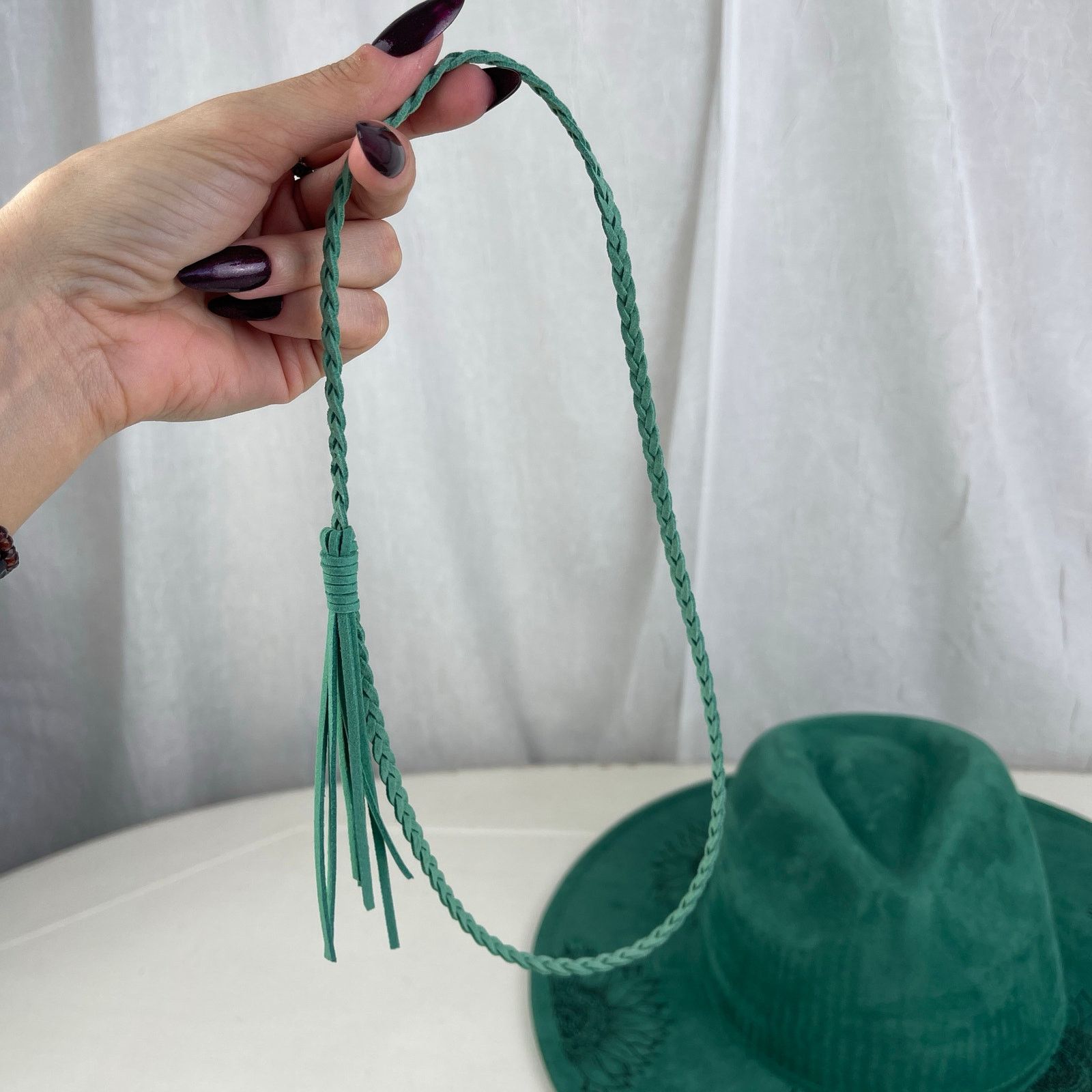 Handmade Green Faux Suede Wide Flat Brim Hat Sunflowers ADJUSTABLE SZ Size ONE SIZE - 12 Thumbnail