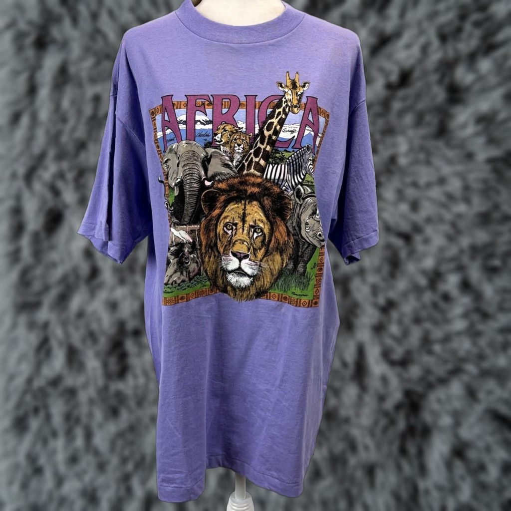 Vintage VINTAGE Sof TEE Africa Animal Graphic T-Shirt XL Men Short Sleeve Cotton Purple 90s Safari Travel USA Size US XL / EU 56 / 4 - 1 Thumbnail