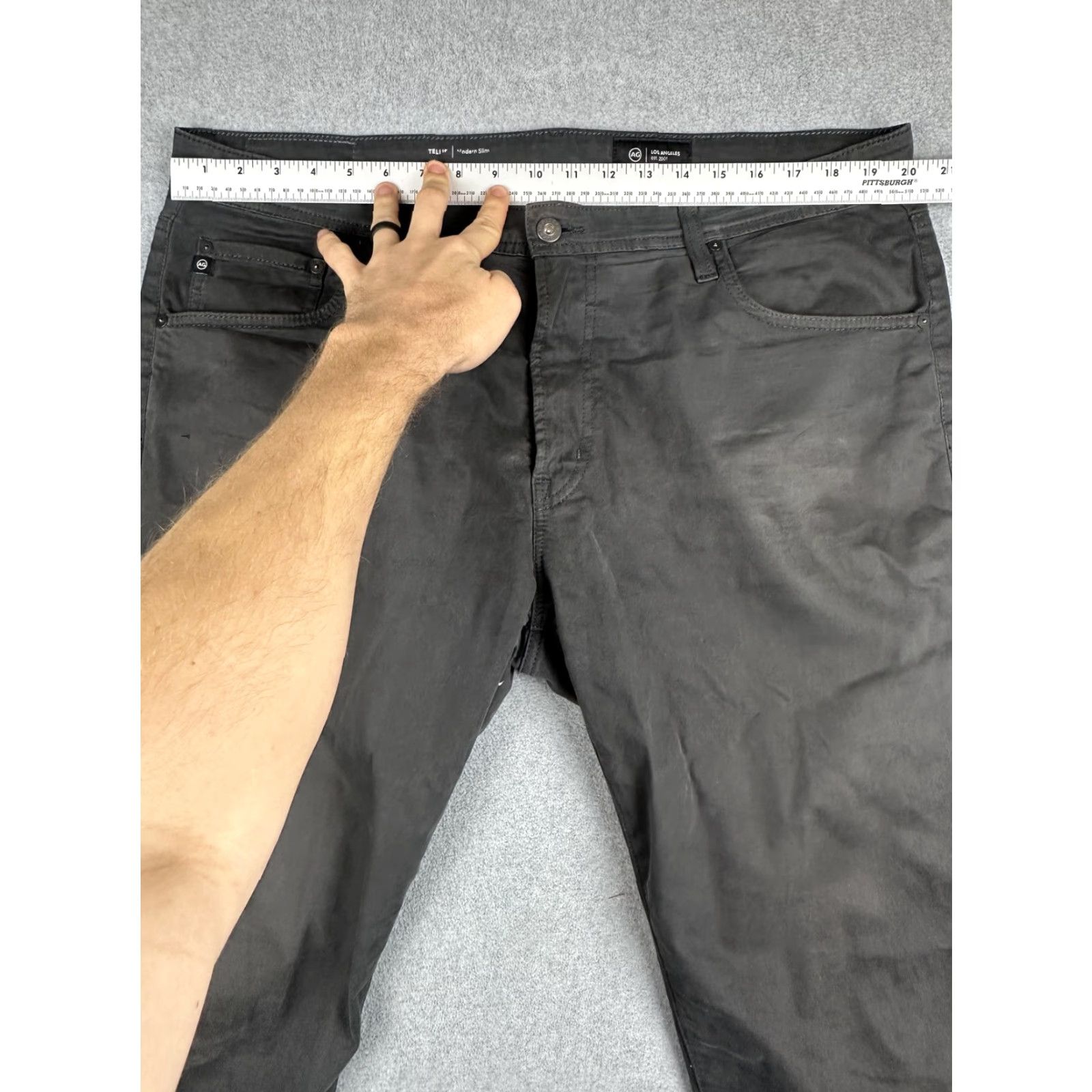 Vintage AG Tellis Jeans Mens 40x31 Slim Modern Charcoal Gray Denim Pants Casual Slim Fit Pocketed Belt Loops Zip Fly Size US 40 / EU 56 - 4 Thumbnail