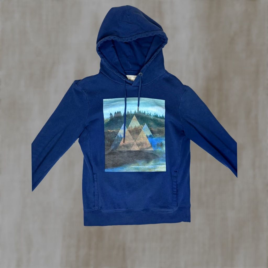Aeropostale AeroPostale Hoodie Mens Size S Blue Graphic Print Mountains Landscape Pullover Hooded Pockets Crew Neck Nature Modern Casual Size US S / EU 44-46 / 1 - 1 Thumbnail