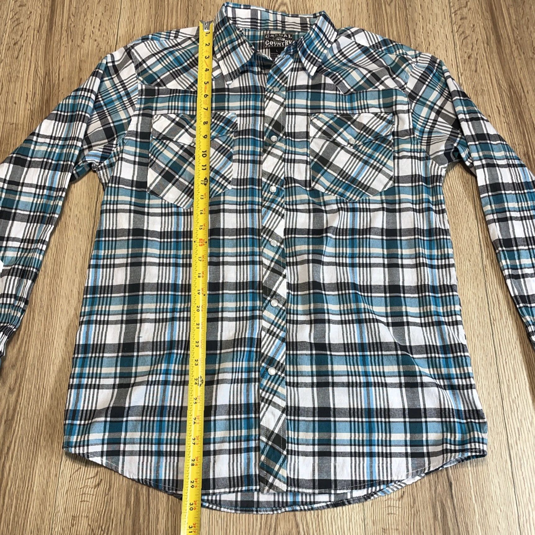 Urban Outfitters VINTAGE Outfitters Mens Long Sleeve Plaid Pearl Snap Button-Up Shirt Casual Large Blue Countries Size US L / EU 52-54 / 3 - 4 Thumbnail