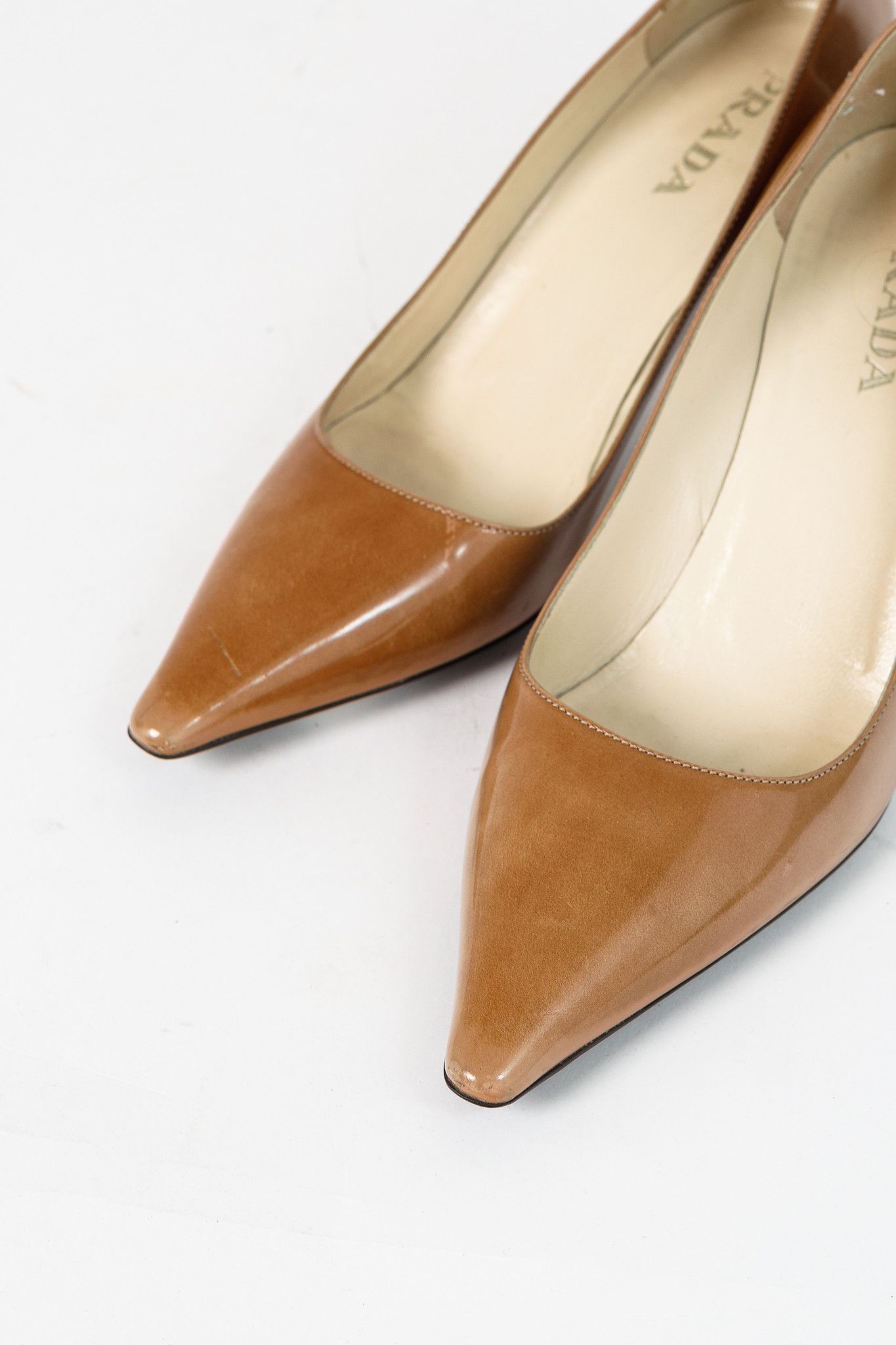 Prada Prada Light Brown Buffed Patent Leather Pointed-Toe Pumps Size US 5 / IT 35 - 6 Thumbnail