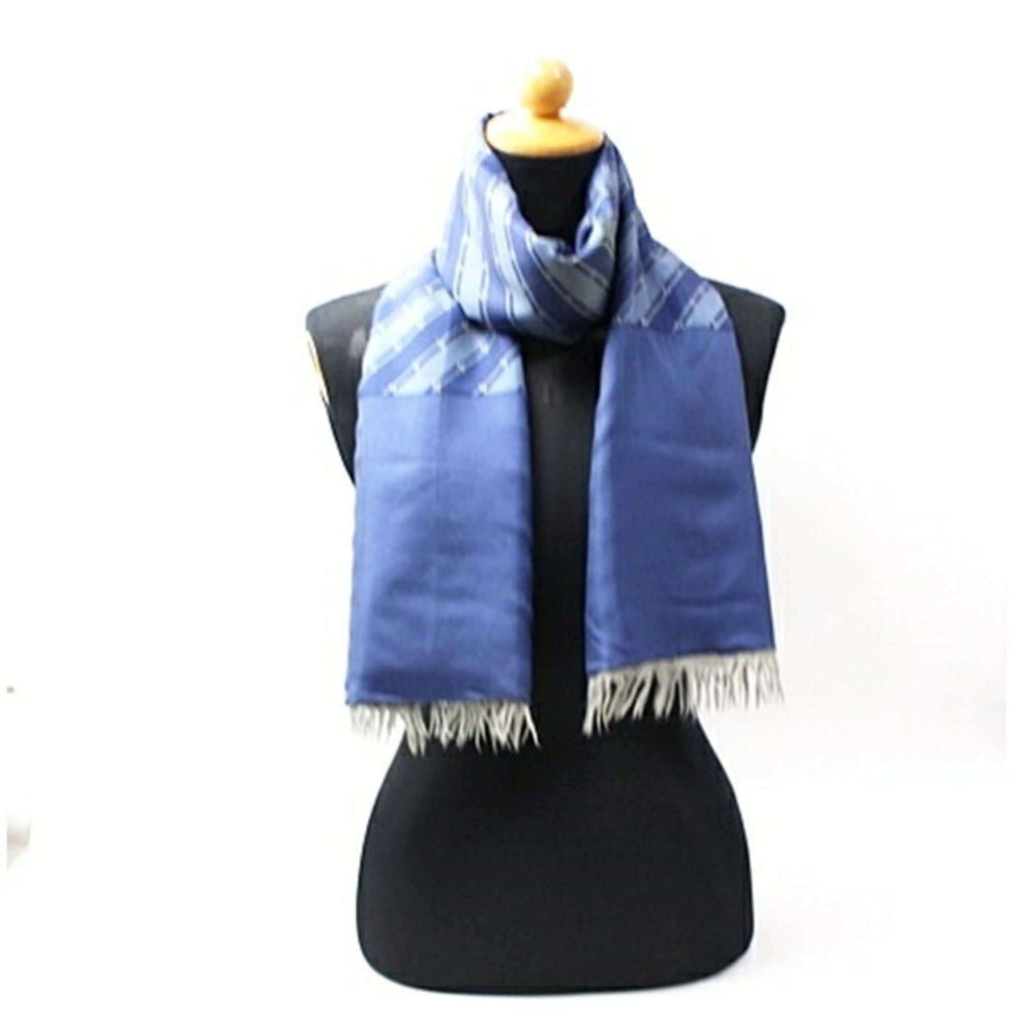 Hermes Hermes Silk Scarf, Blue with H-pattern and Stripe in Gray, 150 x 28 cm, HERMES, Men's Women's. Size ONE SIZE - 1 Thumbnail