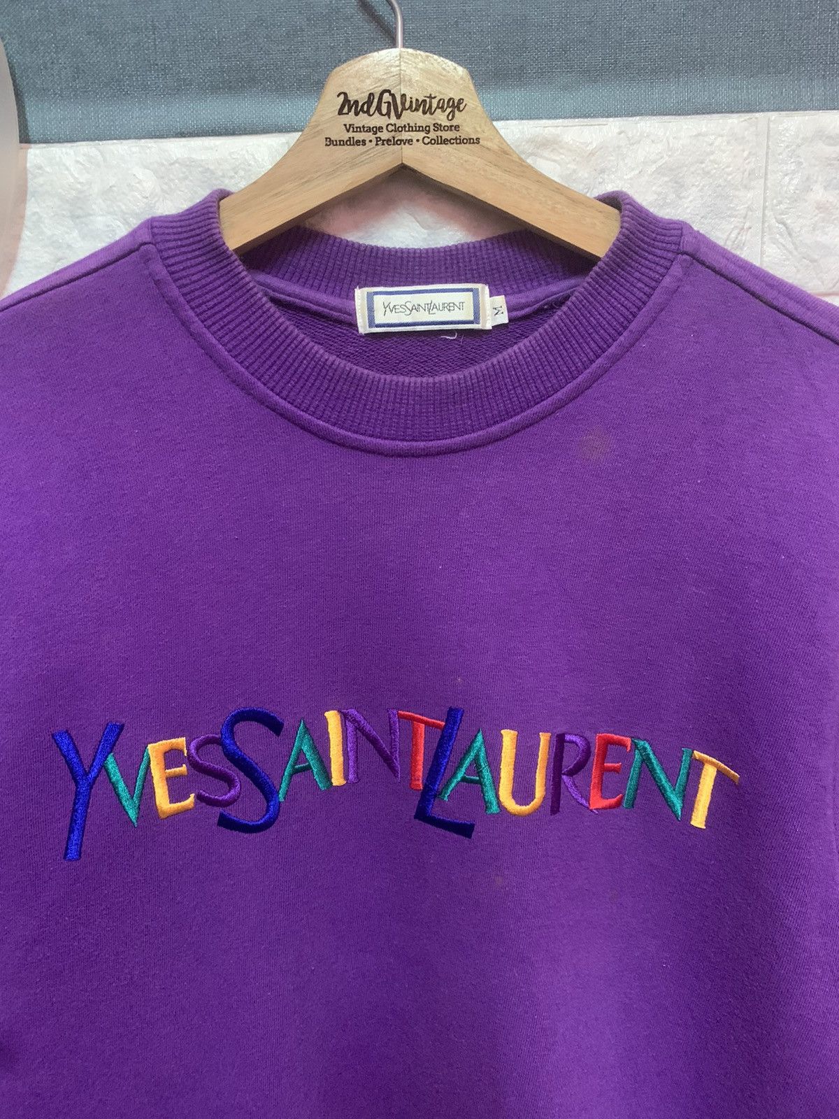 Vintage × Yves Saint Laurent VINTAGE!! Sweatshirt Yvest Saint Laurent YSL Embroided Size US M / EU 48-50 / 2 - 3 Thumbnail