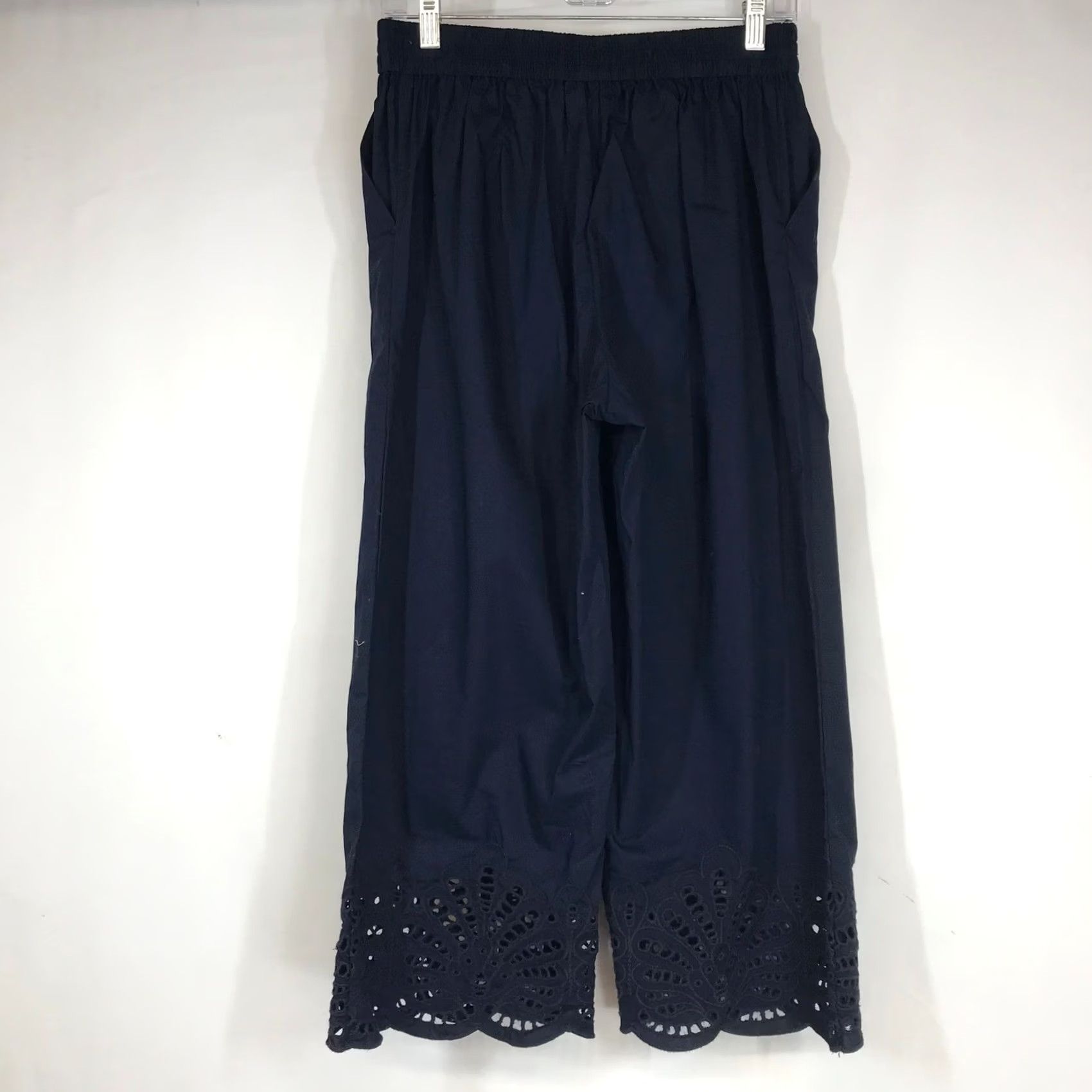 Talbots Talbots Blue Navy Wide Leg Culotte Pants Petite SP Eyelet Lace Hem Size 28" / US 6 / IT 42 - 4 Thumbnail