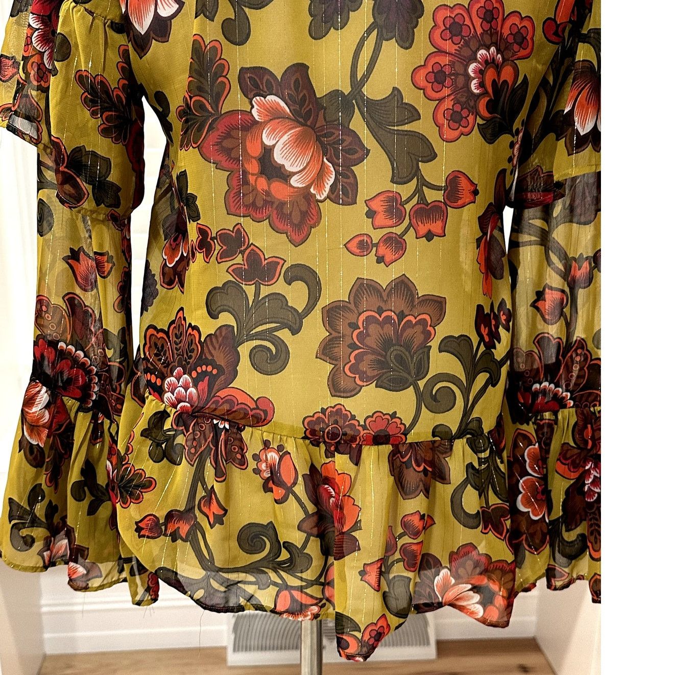 Loft Loft Women's Woodland Bell Sleeve Yellow Floral Sheer XXS Size XXS / US 00 / IT 34 - 8 Thumbnail