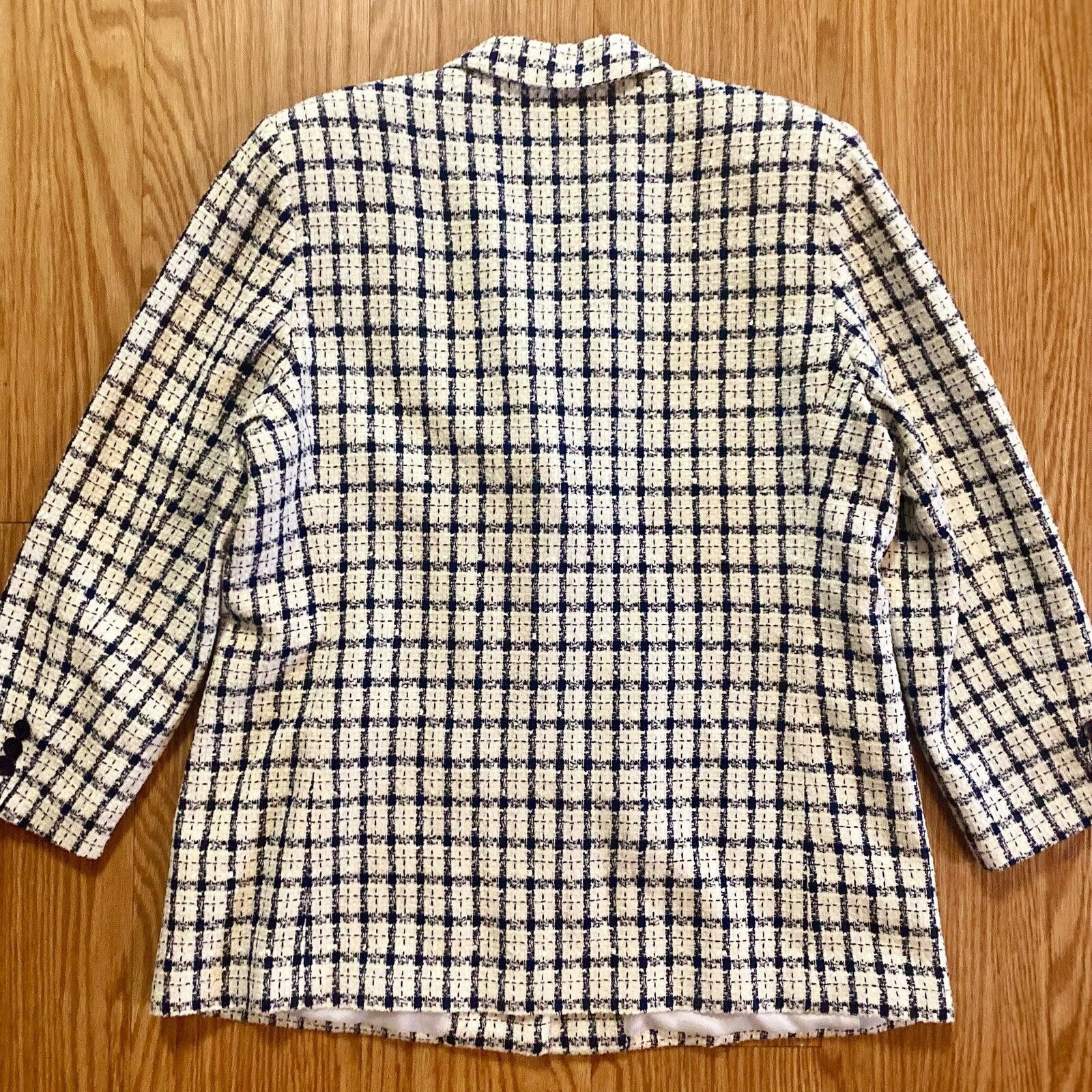 Other Da-Rue Vintage White Metallic Navy Plaid Blazer Womens Large Size L / US 10 / IT 46 - 9 Thumbnail