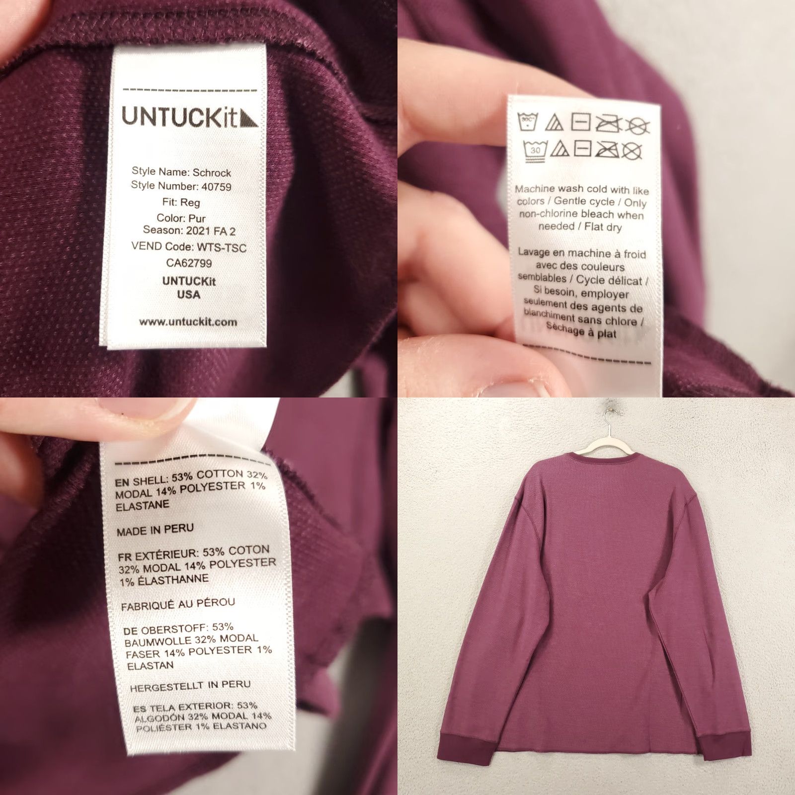 UNTUCKit UNTUCKit Mens Shirt Purple Long Sleeve Henley 3XL Stretch Snap Up Neck T-Shirt Casual Size US XXL / EU 58 / 5 - 8 Thumbnail
