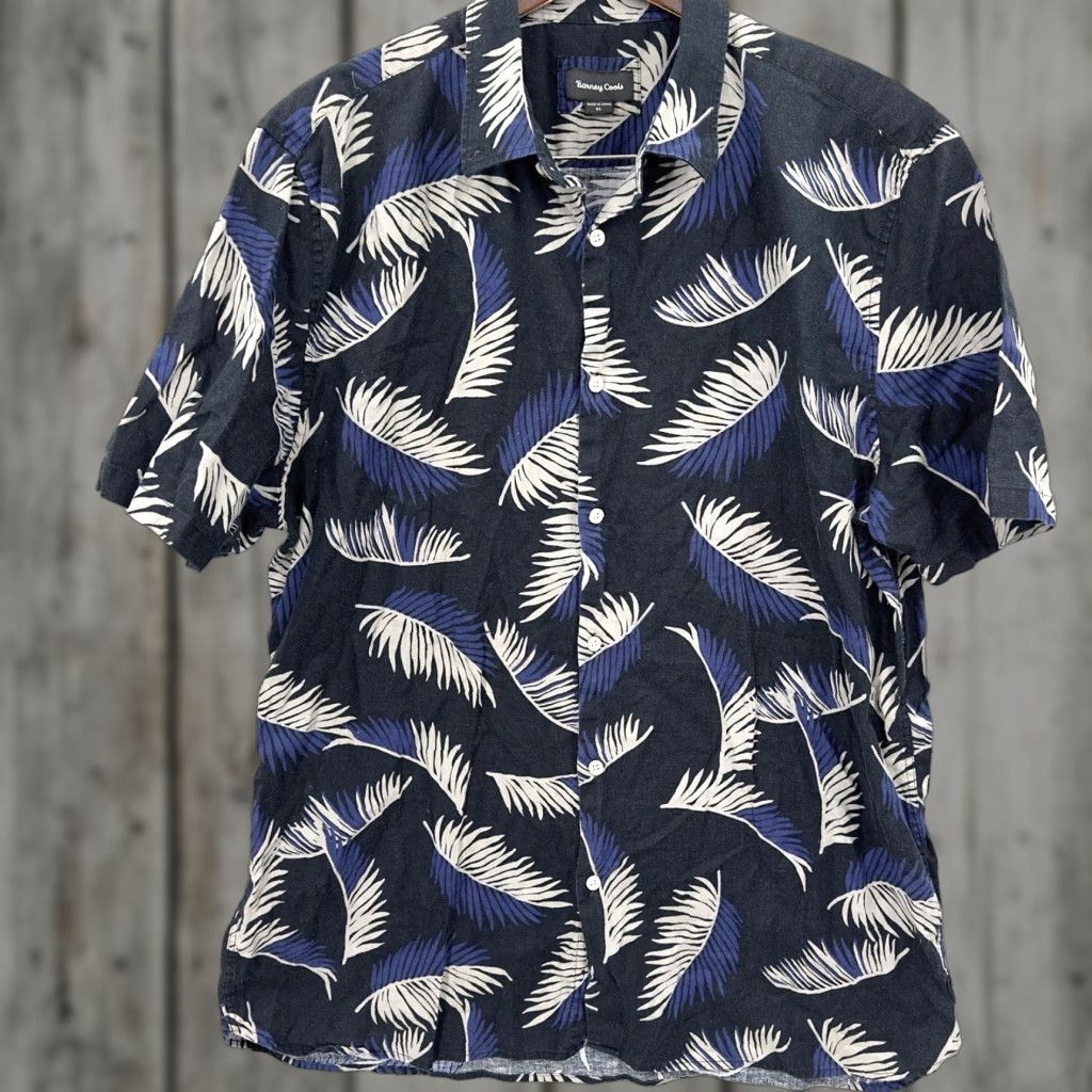 Barney Cools VINTAGE Barney Cools Hawaiian Shirt Men XL Blue Floral Aloha Beach Linen Blend Short Sleeve Button Up Mens Size US XL / EU 56 / 4 - 1 Thumbnail