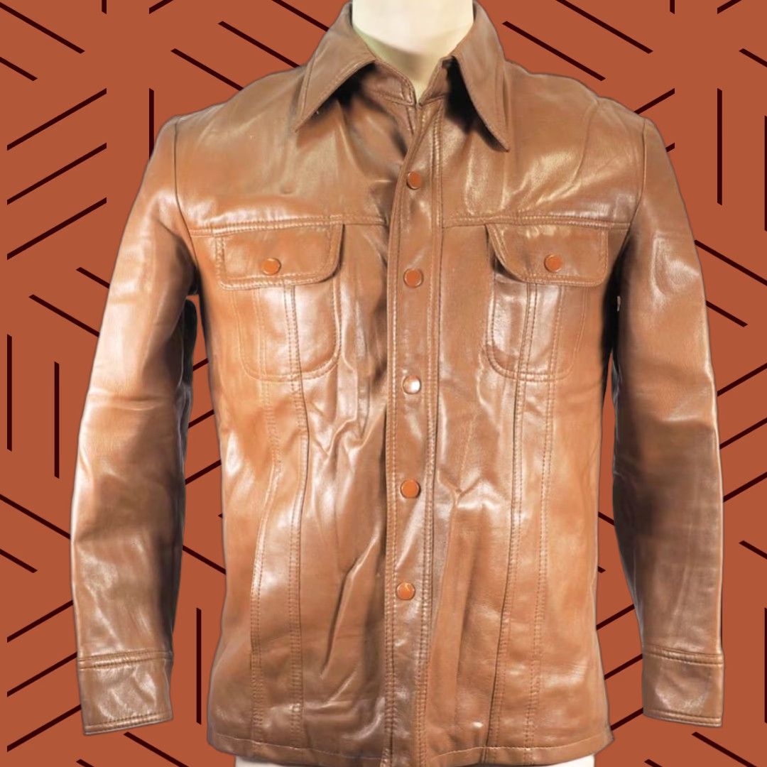 Vintage Tarleton Women's Brown Faux Leather Button Front Size 18 1970's Jacket Vintage Leather Style Women Mens Girls Size XXL / US 16-18 / IT 52-54 - 1 Thumbnail