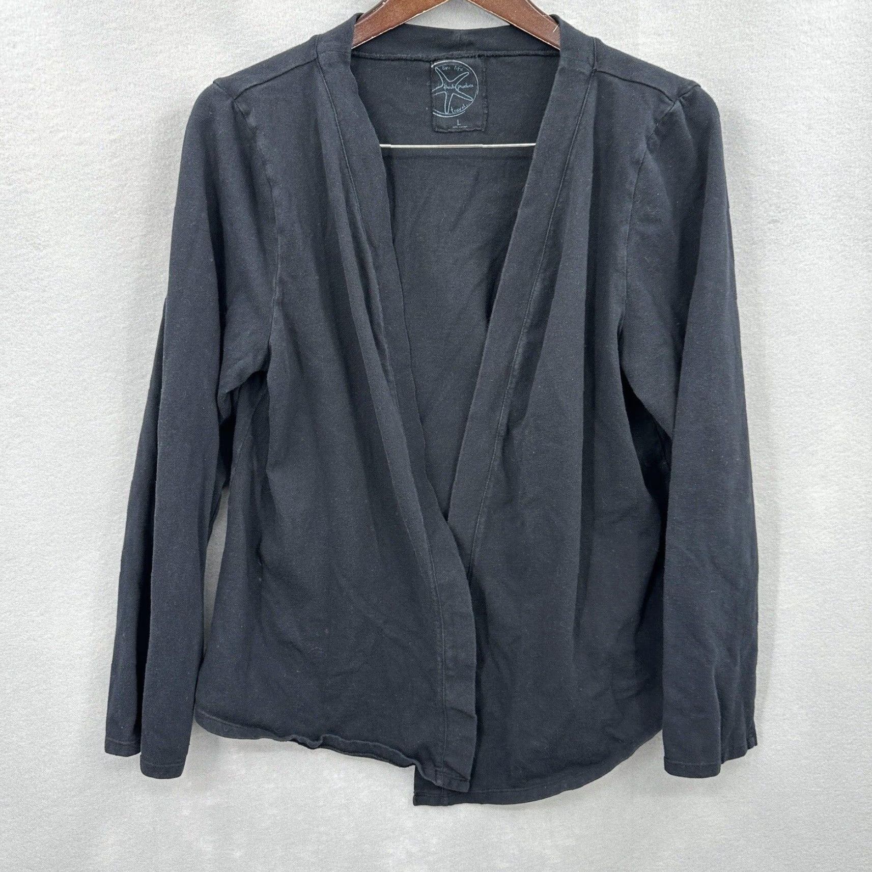 Vintage VINTAGE Fresh Produce Women's Cardigan Sweater Fall Spring Summer Winter L Black Jersey Knit Open Front Casual Travel USA Size L / US 10 / IT 46 - 2 Thumbnail