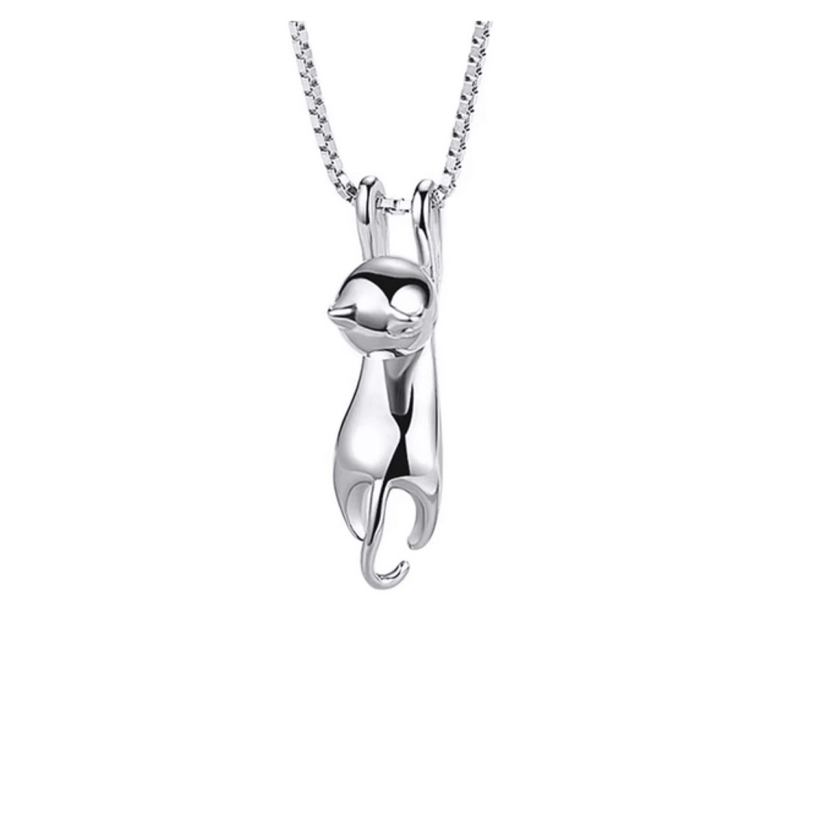 Other 925 Sterling Silver Hanging Cat Necklace - Minimalist Feline Size ONE SIZE - 1 Thumbnail