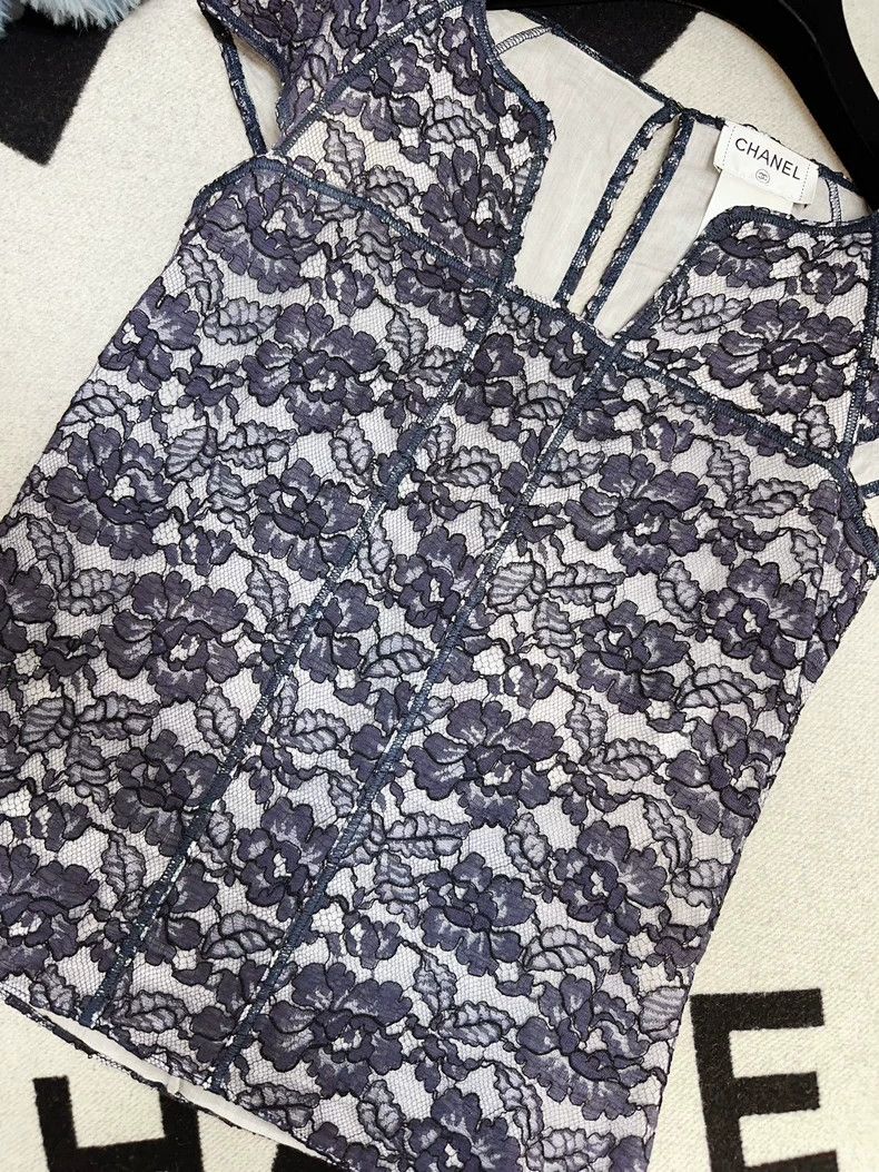 Chanel Chanel Dark blue lace short sleeves Size XXS / US 00 / IT 34 - 3 Thumbnail
