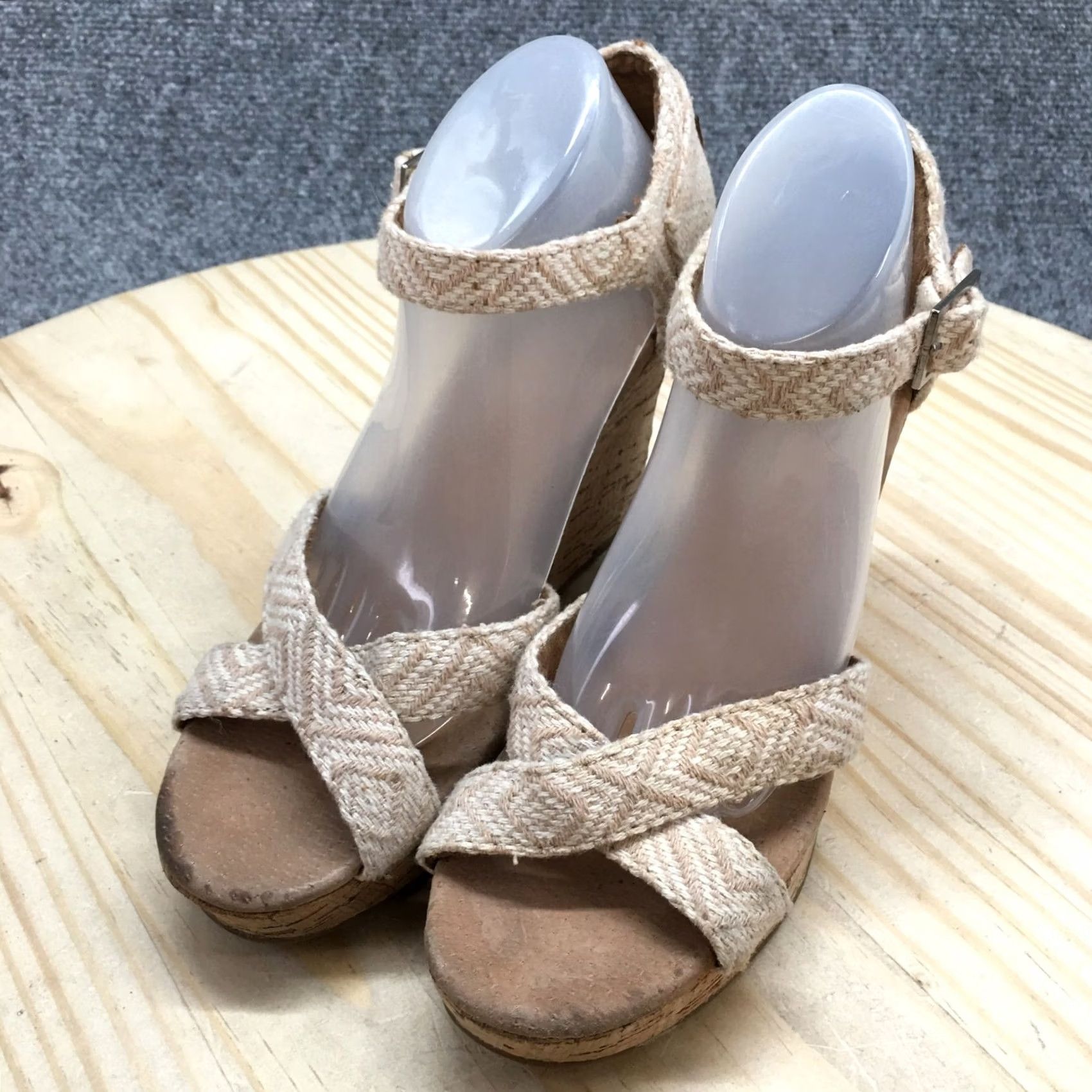 Toms Toms Sandals Women Sienna Ankle Strap Beige Woven Casual Wedge Heels 6.5 301214 Size US 7 / IT 37 - 3 Thumbnail