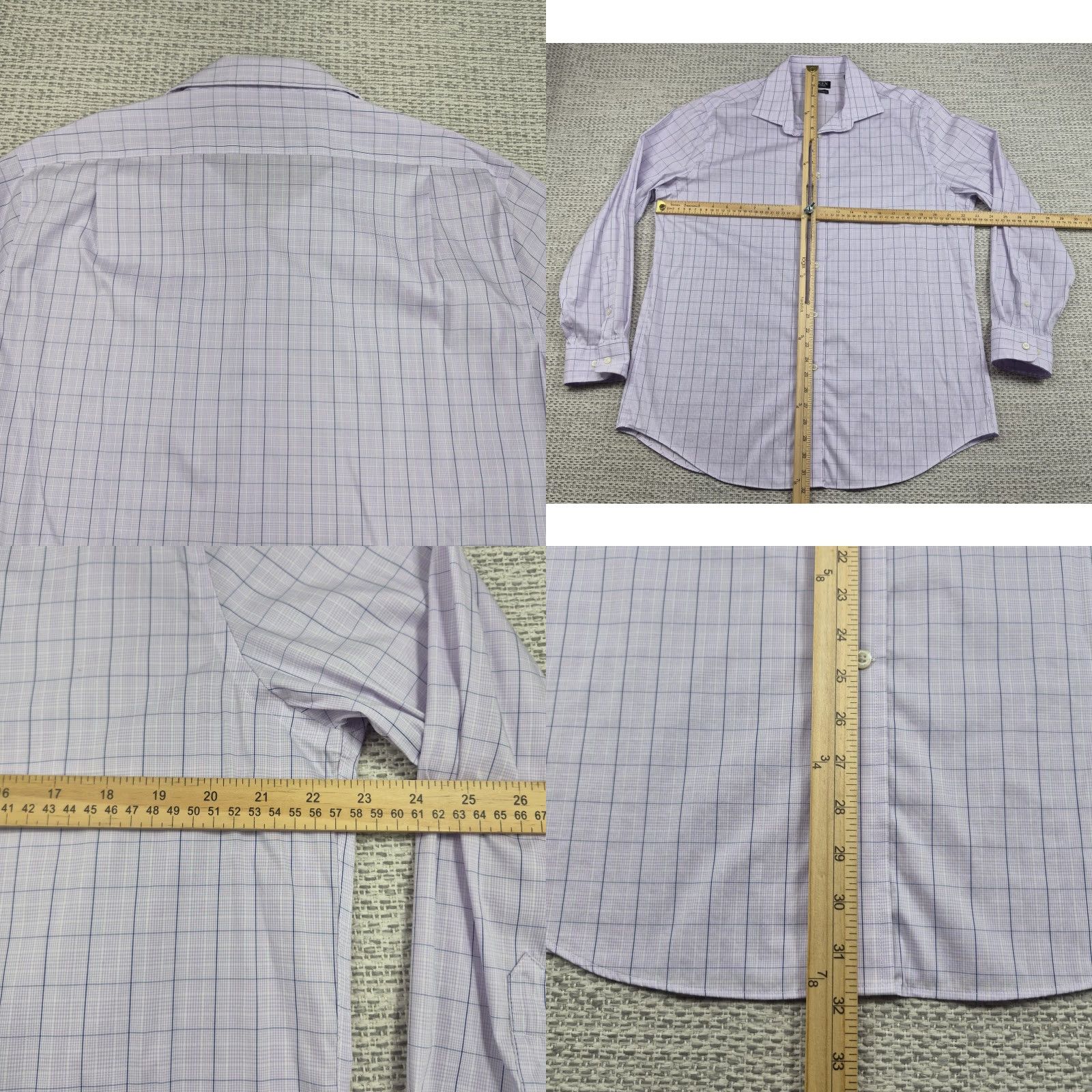 Ralph Lauren Lauren Ralph Lauren Shirt Mens 17 32/33 Purple Check Slim Fit Stretch Dress Shirt Size 46R - 8 Thumbnail