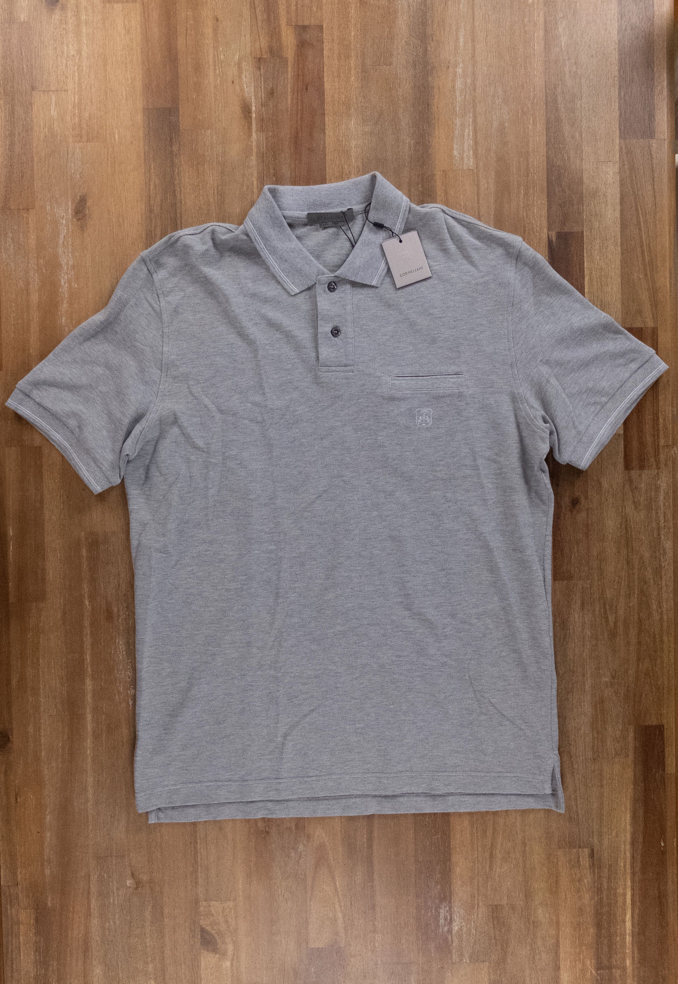 image of Corneliani Gray Embroidered Logo Polo Shirt 54 in Grey, Men's (Size 2XL)