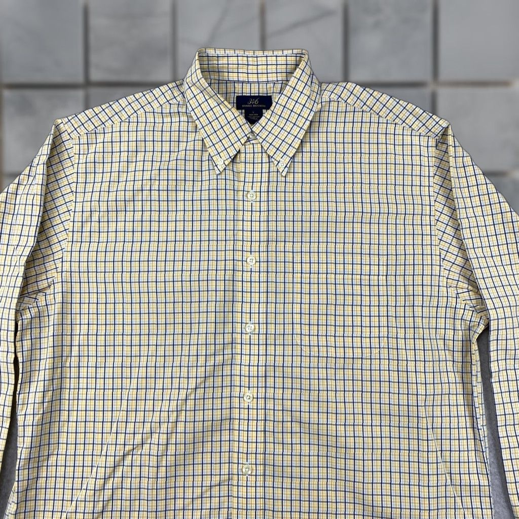 Brooks Brothers Brooks Brothers 346 Button-Up Shirt Mens Large Yellow Check Non Iron Pocket Button-Down Plaid Casual Shirt Size US L / EU 52-54 / 3 - 1 Thumbnail