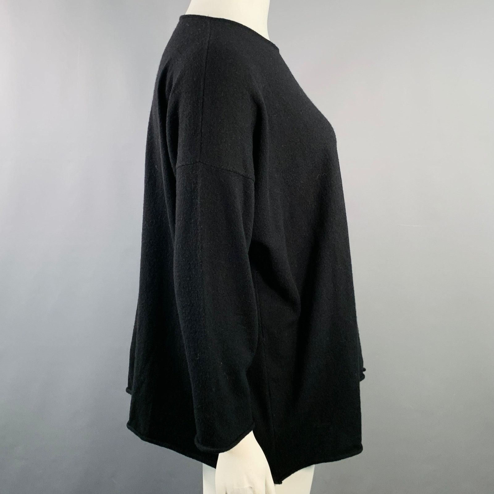 eskandar ESKANDAR Black Cashmere Drop Shoulder Oversized Pullover Size XS / US 0-2 / IT 36-38 - 2 Thumbnail